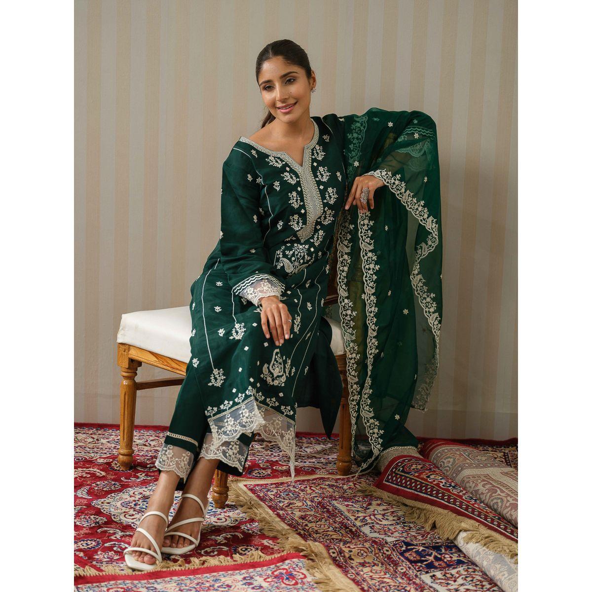 دي دبليو × ستايلي-  طقم قميص كورتا مستقيم مطرز مع بنطلون ووشاح-women-clothing-ethnicwear-kurtasets-image-5