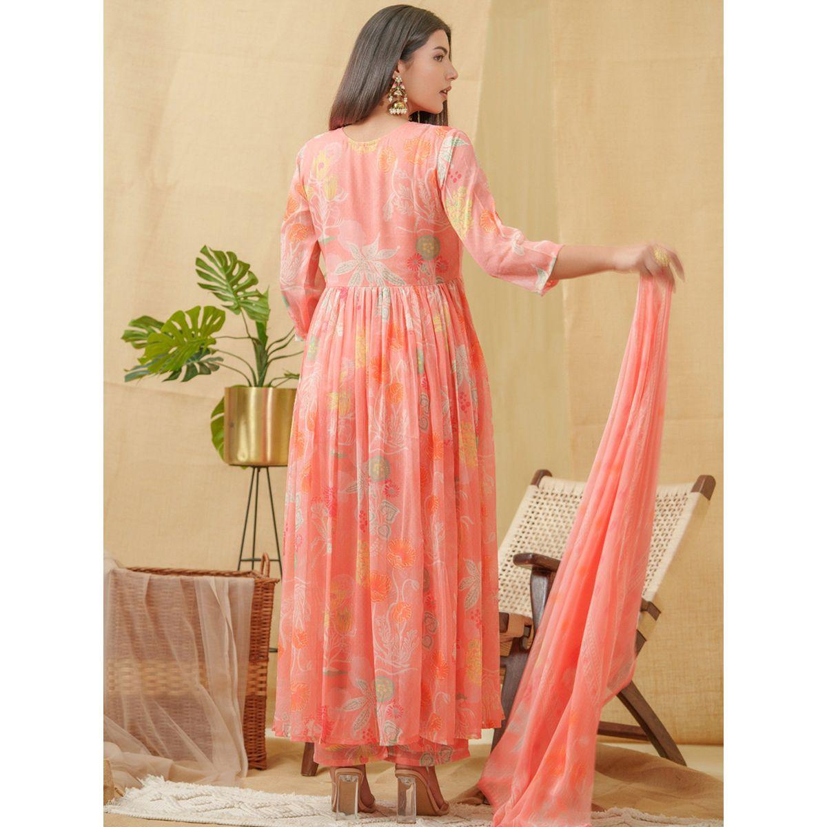 دي دبليو × ستايلي-  طقم قميص كورتا بنقشة زهور تصميم حرف A مع بلازو وشال دوباتا-women-clothing-ethnicwear-kurtasets-image-2