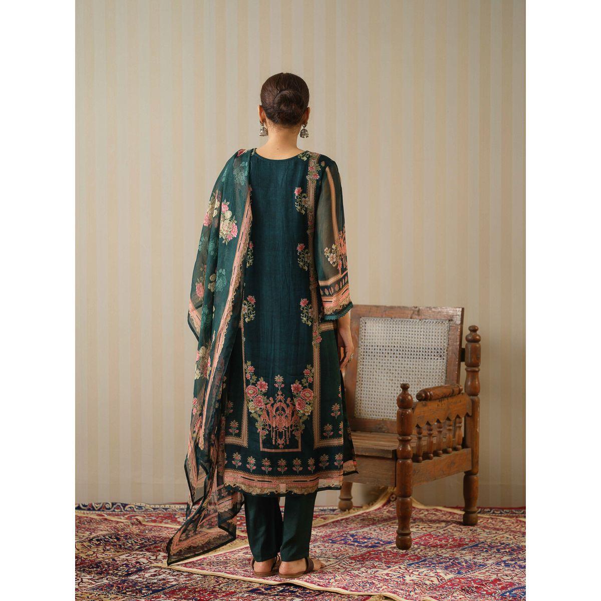 DW X Styli Floral Printed Tie-Up Neck Organza Kurta and Trouser with Dupatta Set-women-clothing-ethnicwear-kurtasets-image-5