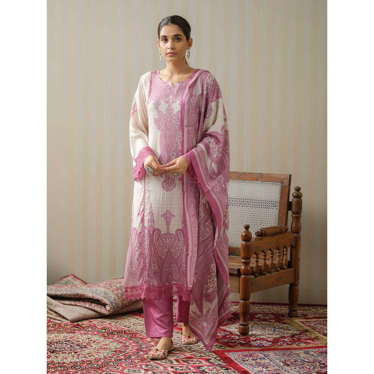 DW X Styli Printed Straight Kurta with Trouser and Dupatta Set-women-clothing-ethnicwear-kurtasets-image-1