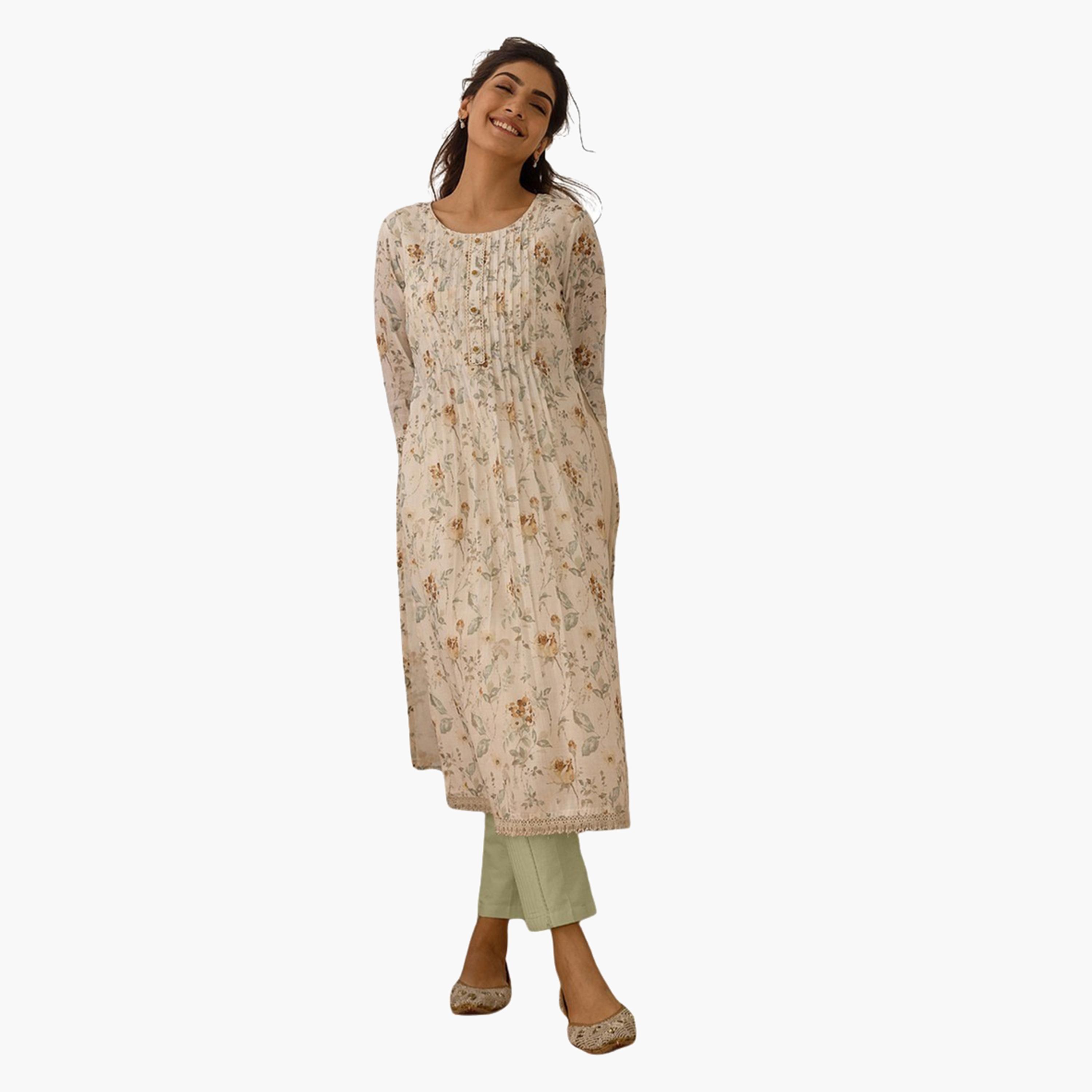 DW x Styli Floral Printed A-Line Kurta with Trousers and Dupatta Set-women-clothing-ethnicwear-kurtasets-image-3