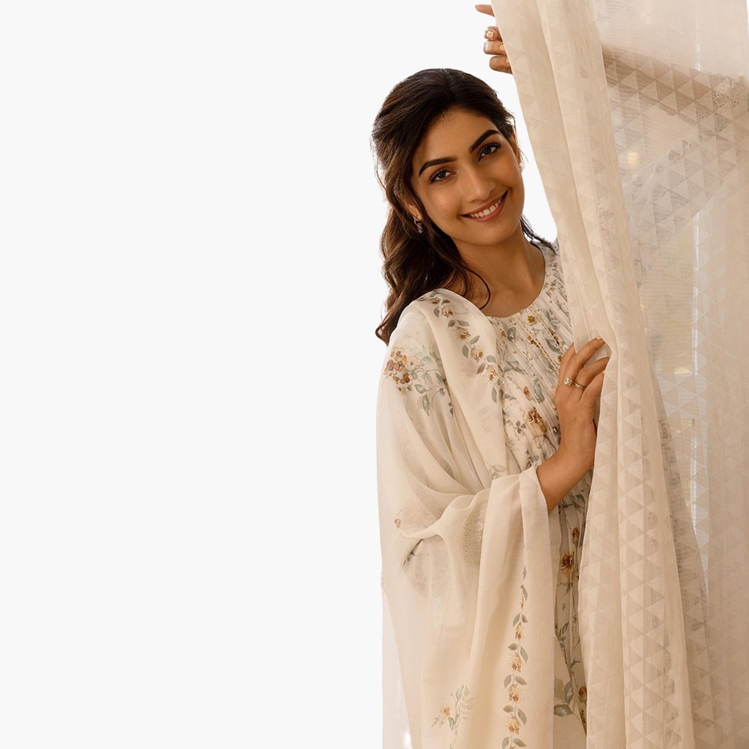 ديلي وومن × ستايلي - طقم كورتا بنقشة زهور مع بنطال ووشاح دوباتا-women-clothing-ethnicwear-kurtasets-image-4