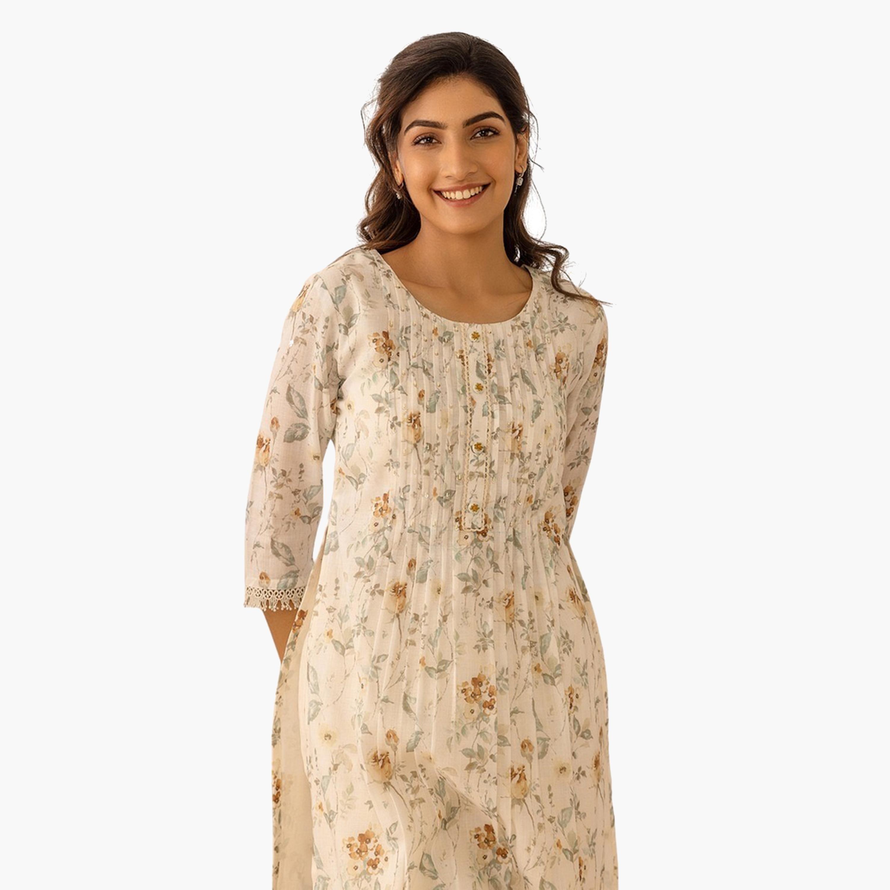 DW x Styli Floral Printed A-Line Kurta with Trousers and Dupatta Set-women-clothing-ethnicwear-kurtasets-image-5