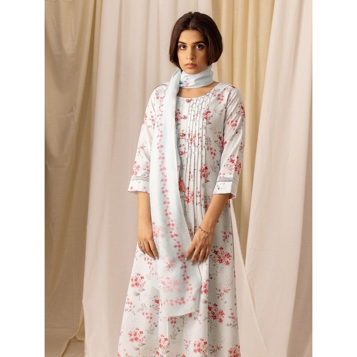 DW X Styli Floral Printed Linen A-Line Kurta with Trousers and Dupatta Set-women-clothing-ethnicwear-kurtasets-image-3