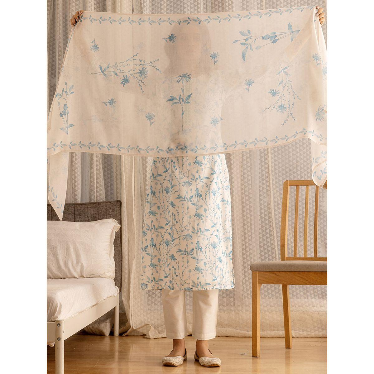 دي دبليو × ستايلي-  طقم قميص كورتا وبنطلون مع شال دوباتا مطرز بطبعات أزهار-women-clothing-ethnicwear-kurtasets-image-3