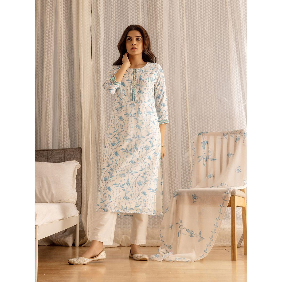 DW X Styli Floral Printed Embroidered Kurta and Trousers with Dupatta Set-women-clothing-ethnicwear-kurtasets-image-4