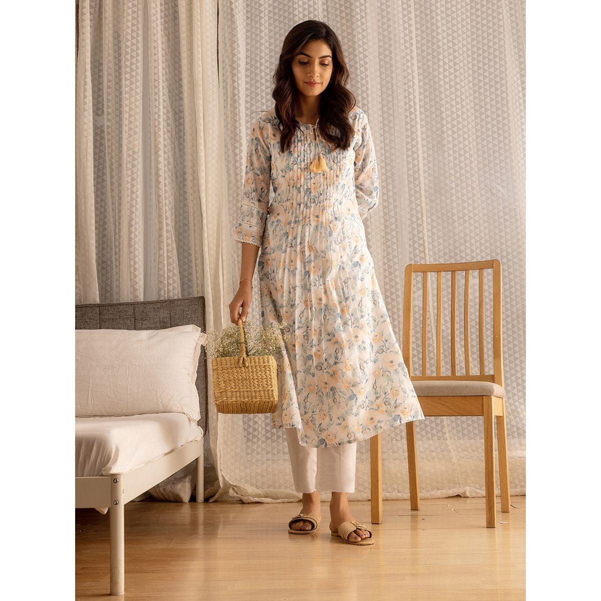 دي دبليو × ستايلي - طقم كورتا من الكتان المطبوع والمطرز بقصة A مع بنطال ووشاح دوباتا-women-clothing-ethnicwear-kurtasets-image-2