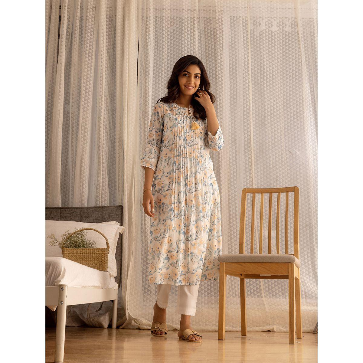 دي دبليو × ستايلي - طقم كورتا من الكتان المطبوع والمطرز بقصة A مع بنطال ووشاح دوباتا-women-clothing-ethnicwear-kurtasets-image-4