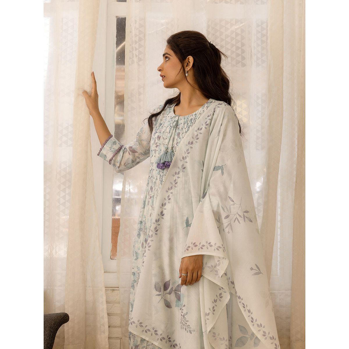 دي دبليو × ستايلي - طقم كورتا مطبوع برقبة دائرية بقصة A مع بنطال-women-clothing-ethnicwear-kurtasets-image-2
