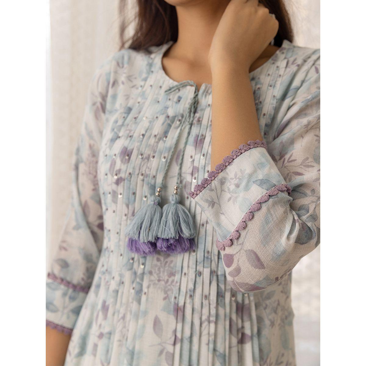 دي دبليو × ستايلي - طقم كورتا مطبوع برقبة دائرية بقصة A مع بنطال-women-clothing-ethnicwear-kurtasets-image-5