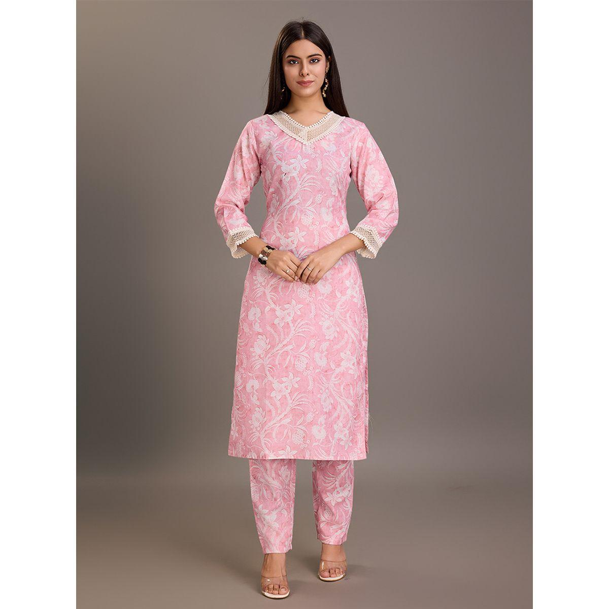 دي دبليو × ستايلي-  طقم قميص كورتا وبنطال من الكتان بطبعات الأزهار-women-clothing-ethnicwear-kurtasets-image-1