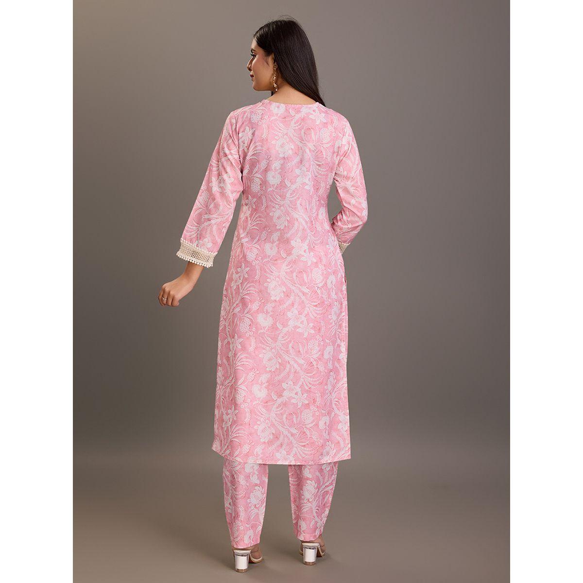 دي دبليو × ستايلي-  طقم قميص كورتا وبنطال من الكتان بطبعات الأزهار-women-clothing-ethnicwear-kurtasets-image-2