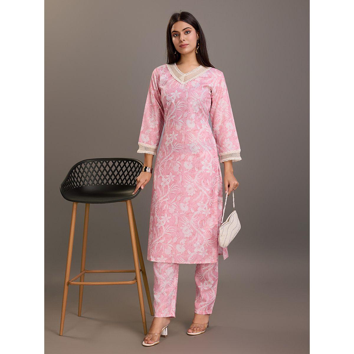 دي دبليو × ستايلي-  طقم قميص كورتا وبنطال من الكتان بطبعات الأزهار-women-clothing-ethnicwear-kurtasets-image-4