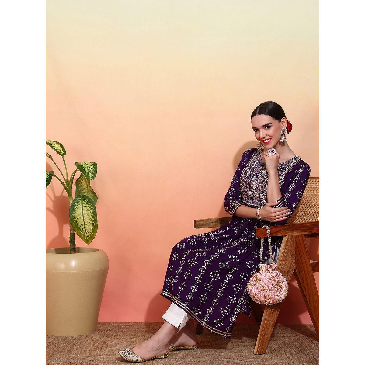 DW X Styli Printed Round Neck Embroidered A-Line Kurta-women-clothing-ethnicwear-kurtas-image-5