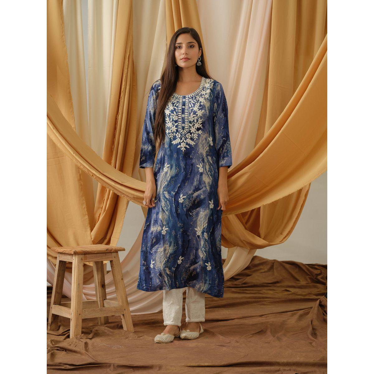 DW X Styli Printed Round Neck Straight Kurta-women-clothing-ethnicwear-kurtas-image-1