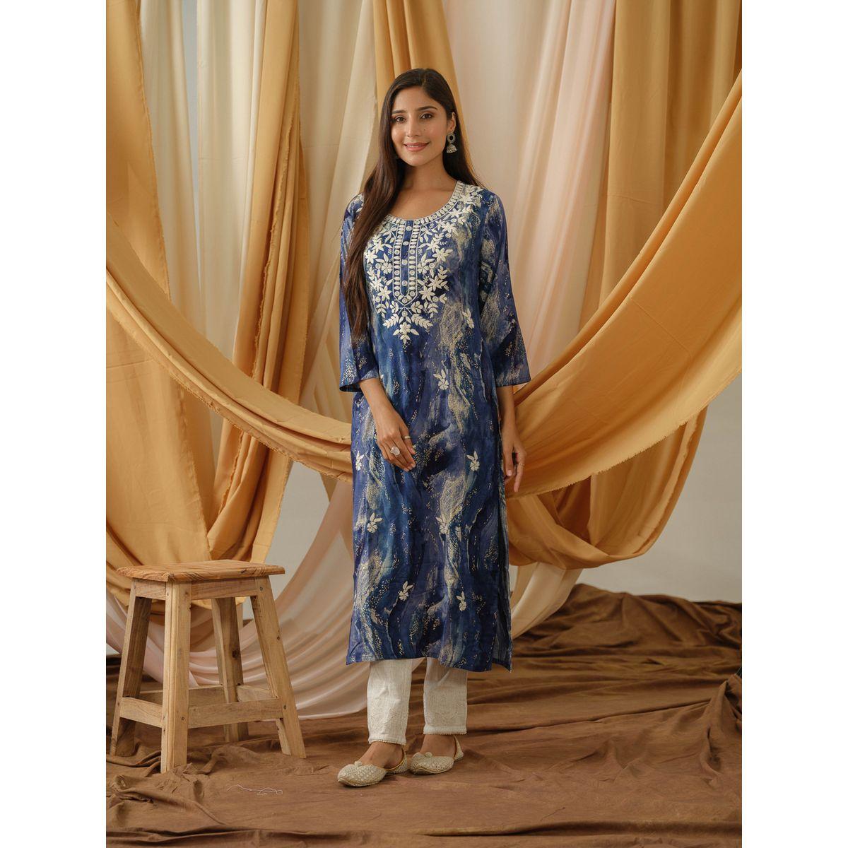 دي دبليو × ستايلي - كورتا مستقيمة مطبوعة برقبة مستديرة-women-clothing-ethnicwear-kurtas-image-2