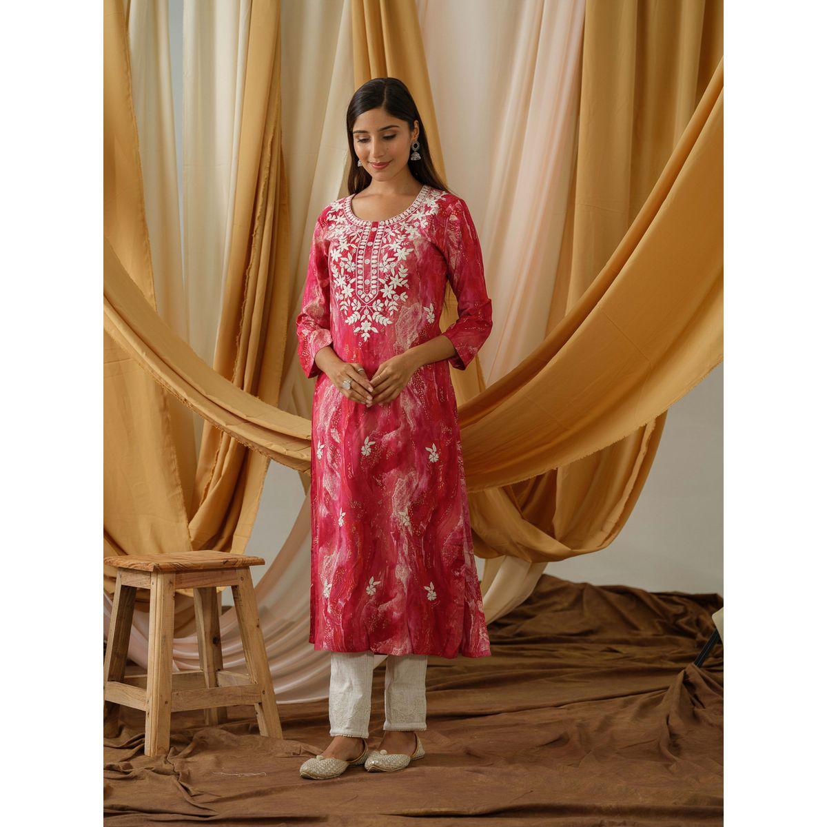 DW X Styli Printed Embroidered Round Neck Straight Kurta-women-clothing-ethnicwear-kurtas-image-2
