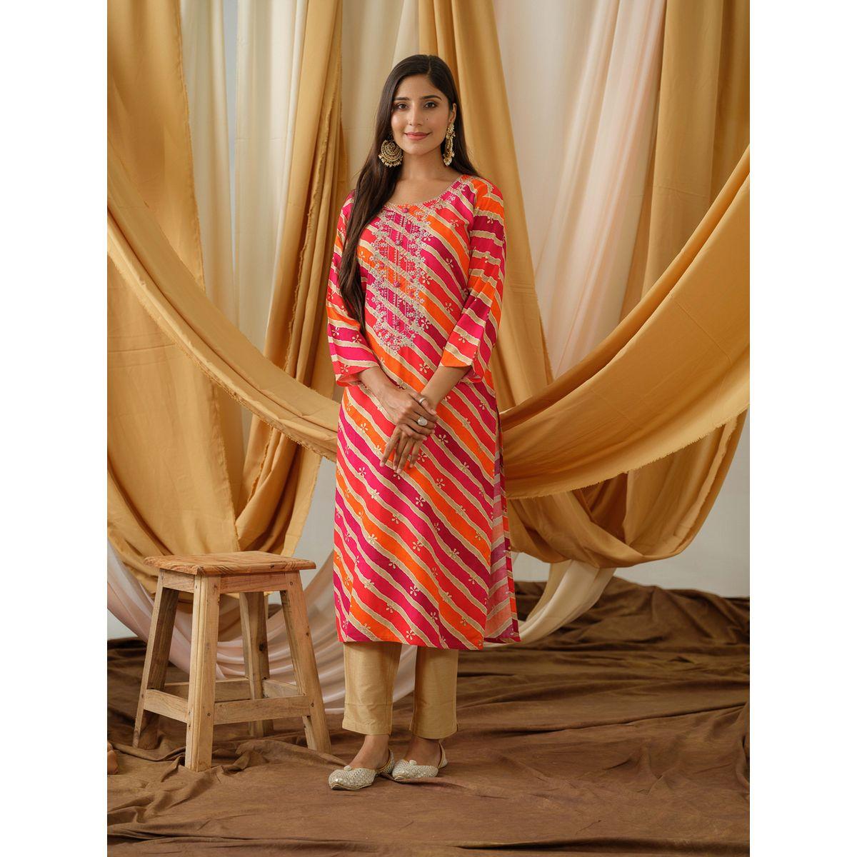 دي دبليو × ستايلي - كورتا مستقيمة مطبوعة برقبة مستديرة-women-clothing-ethnicwear-kurtas-image-1