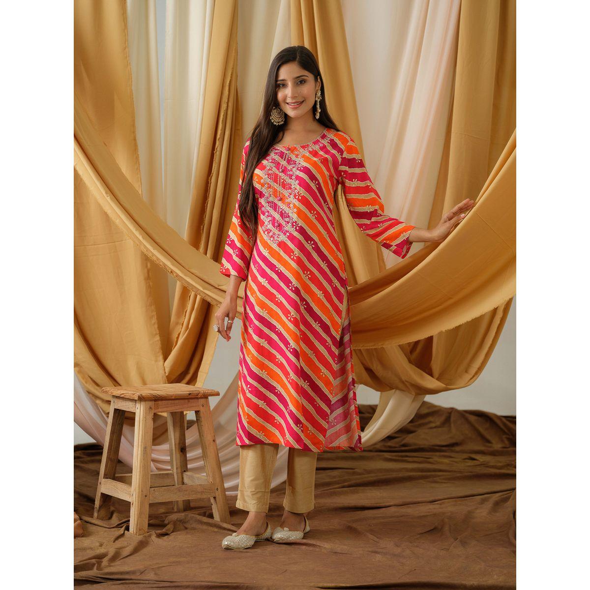 دي دبليو × ستايلي - كورتا مستقيمة مطبوعة برقبة مستديرة-women-clothing-ethnicwear-kurtas-image-3