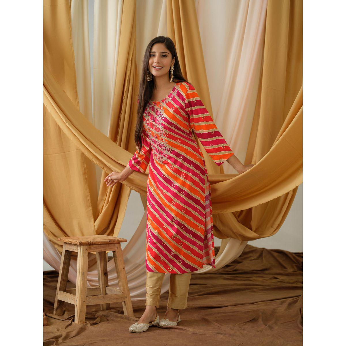 دي دبليو × ستايلي - كورتا مستقيمة مطبوعة برقبة مستديرة-women-clothing-ethnicwear-kurtas-image-5