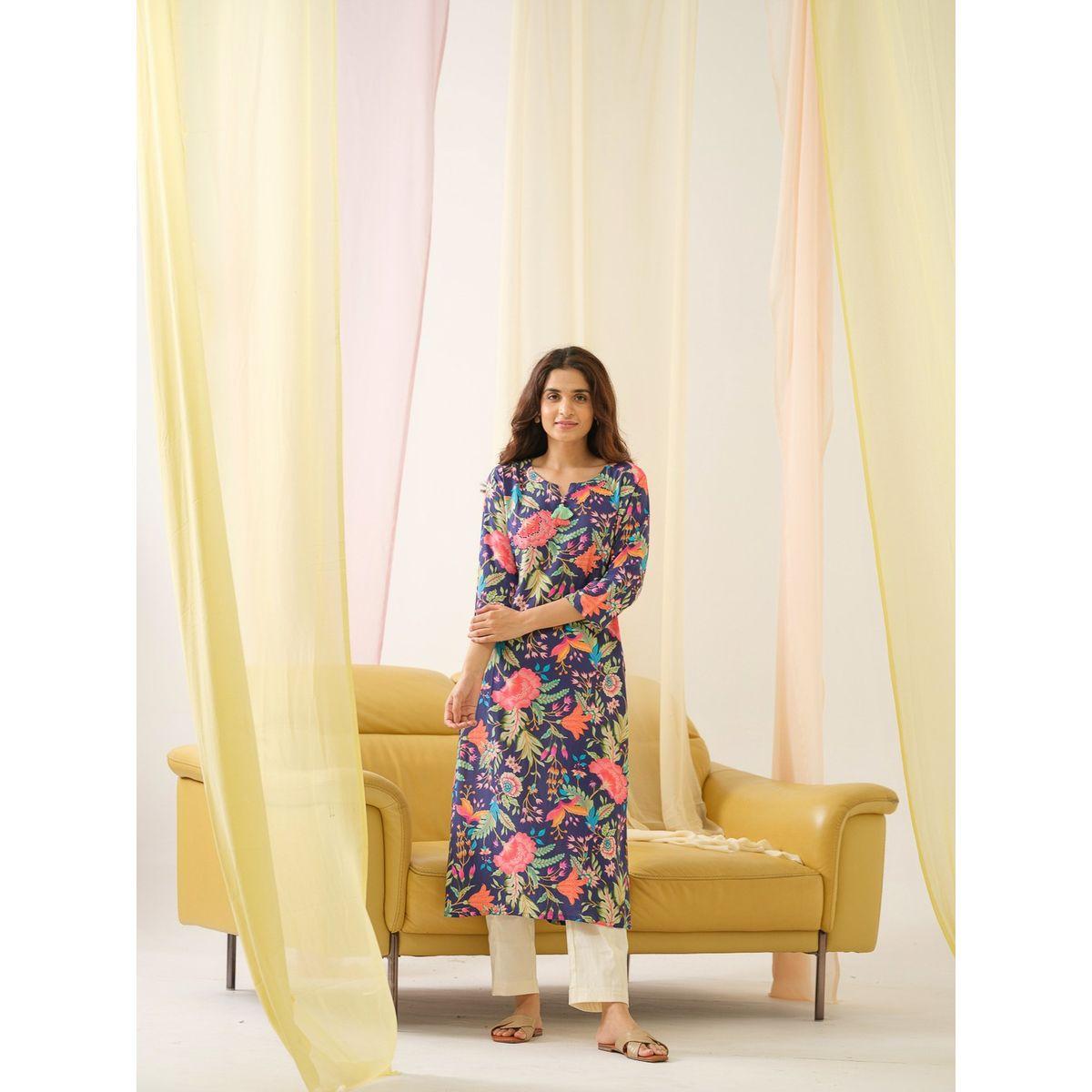 DW X Styli Floral Printed Straight Kurta-women-clothing-ethnicwear-kurtas-image-1