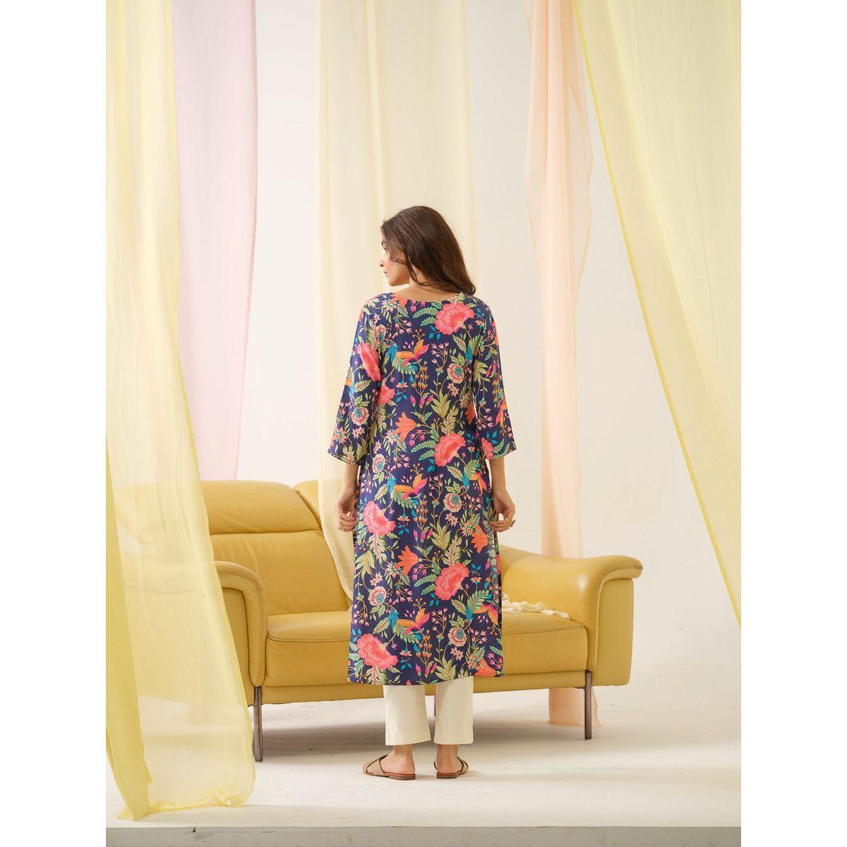 DW X Styli Floral Printed Straight Kurta-women-clothing-ethnicwear-kurtas-image-2