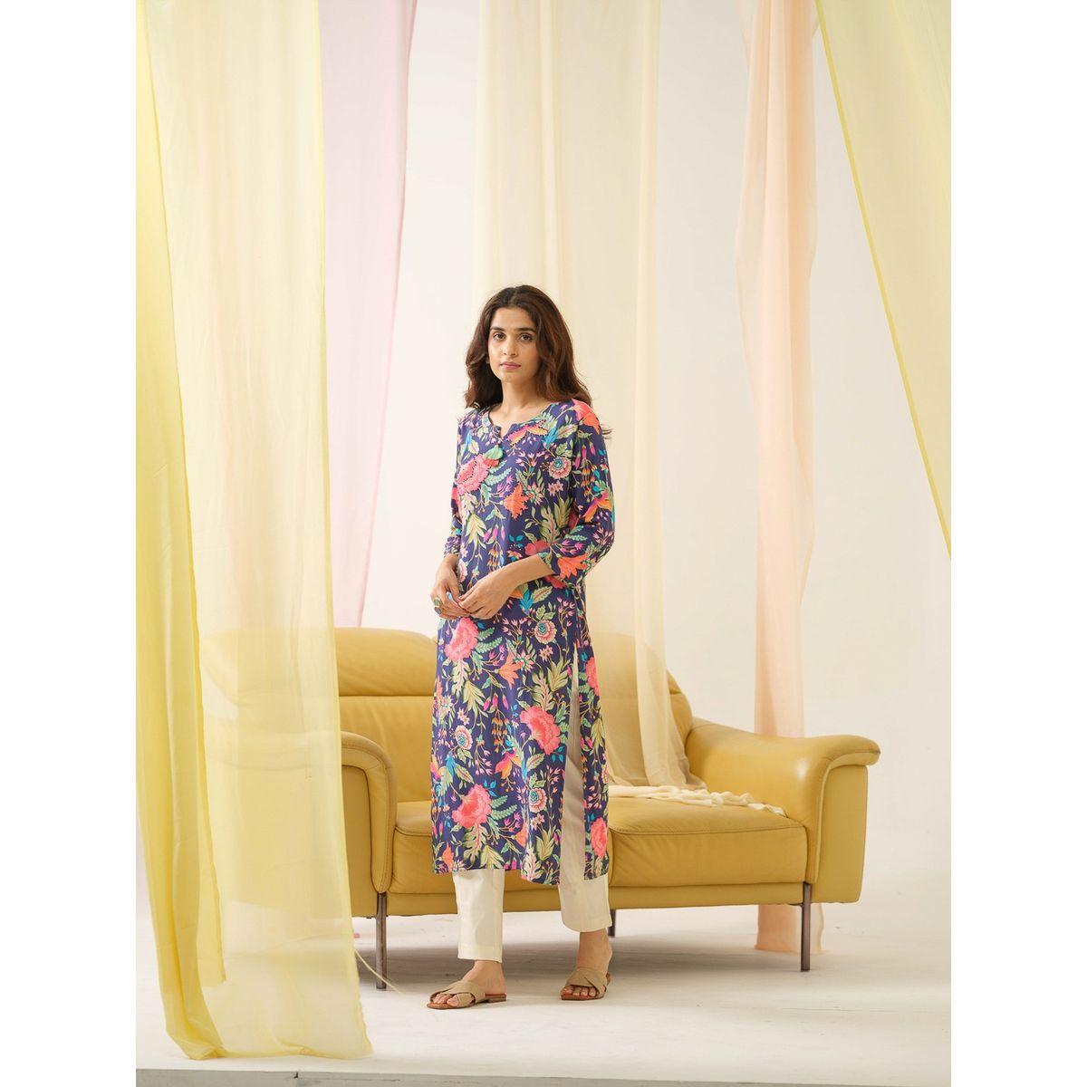 DW X Styli Floral Printed Straight Kurta-women-clothing-ethnicwear-kurtas-image-3