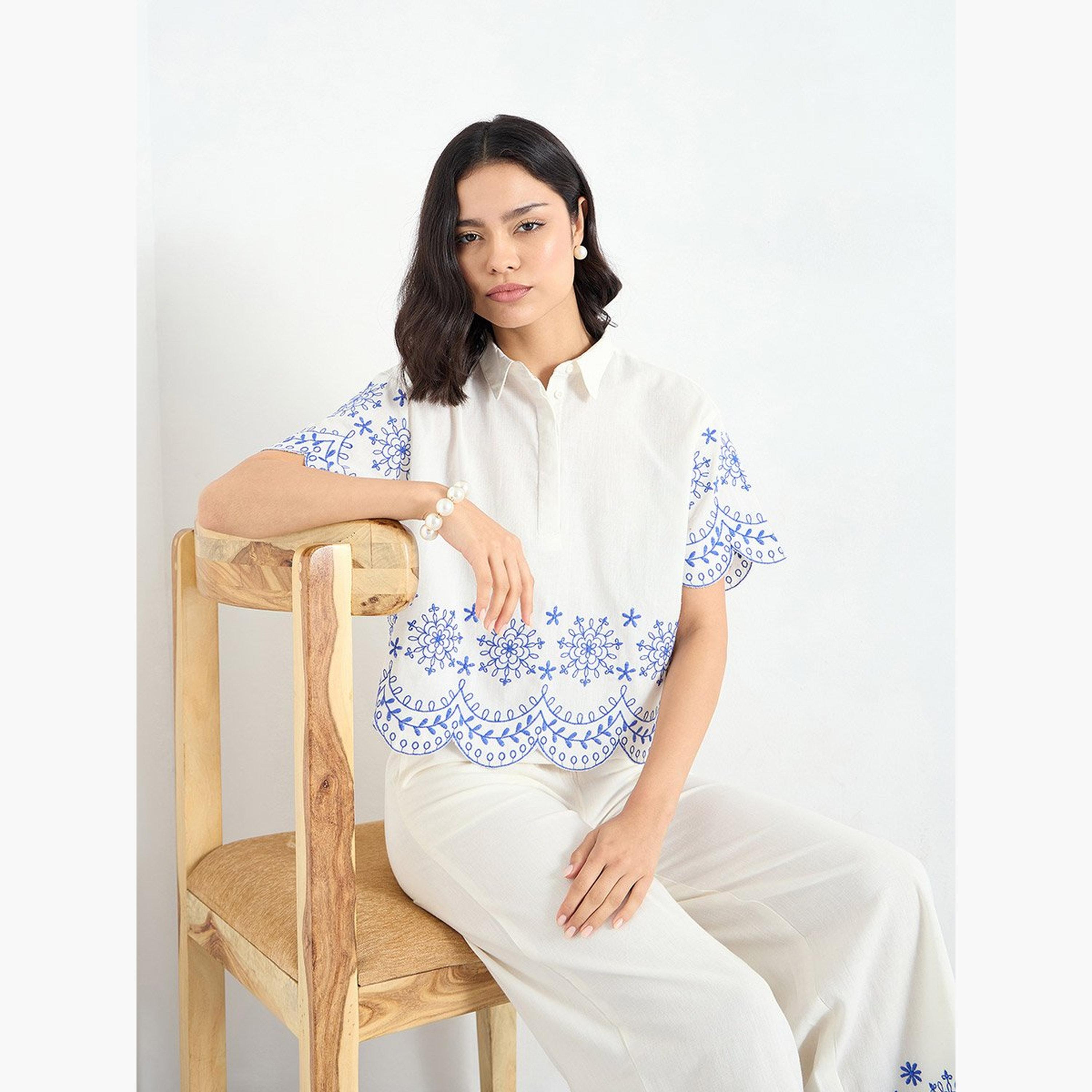 ستايلي - قميص قصير مطرز لون أبيض-women-clothing-shirtsandblouses-shirts-image-1