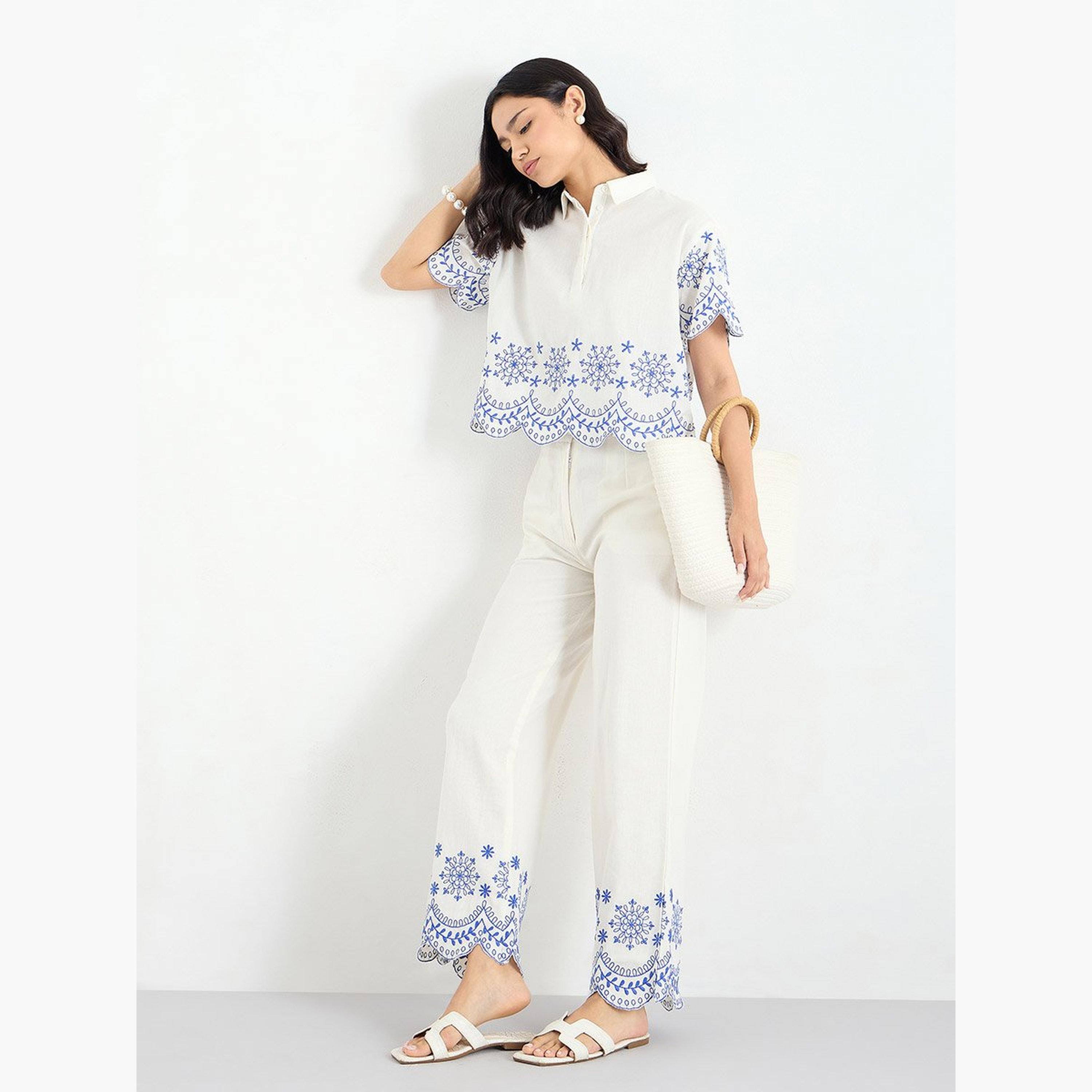 Styli White Embroidered Crop Shirt-women-clothing-shirtsandblouses-shirts-image-2
