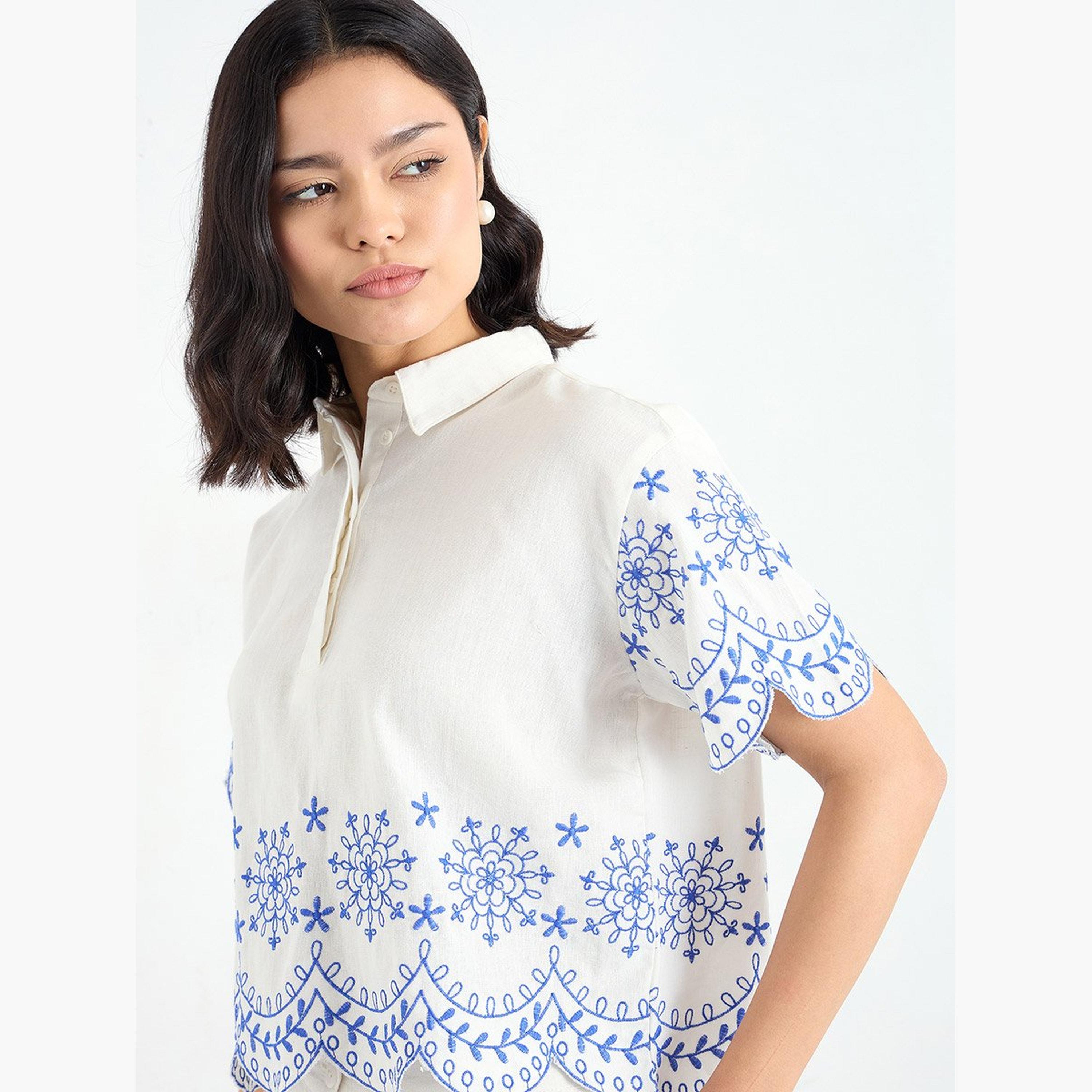 Styli White Embroidered Crop Shirt-women-clothing-shirtsandblouses-shirts-image-4