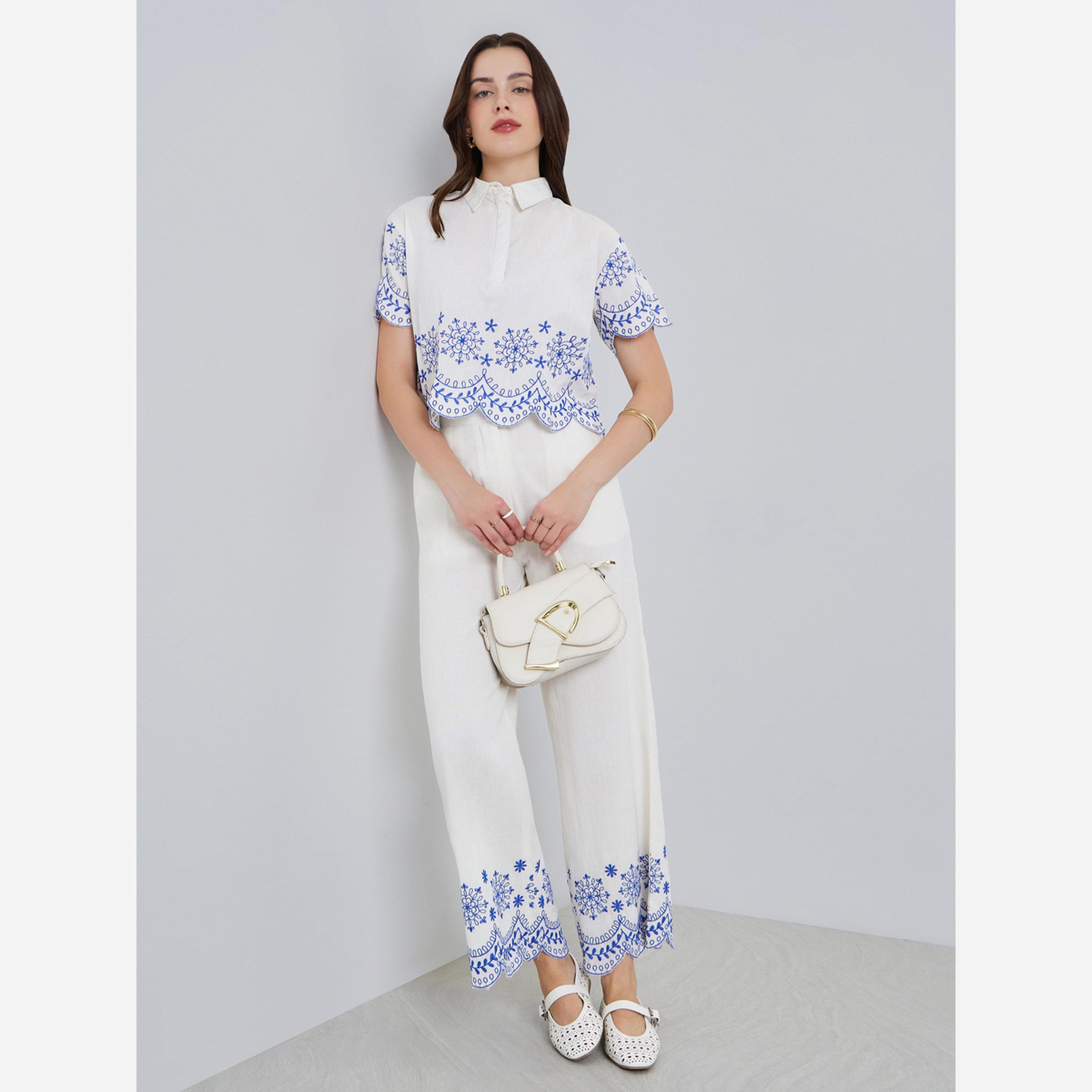 ستايلي - بنطال نسائي مستقيم الساق بحافة مطرزة-women-clothing-bottoms-trousers-image-2