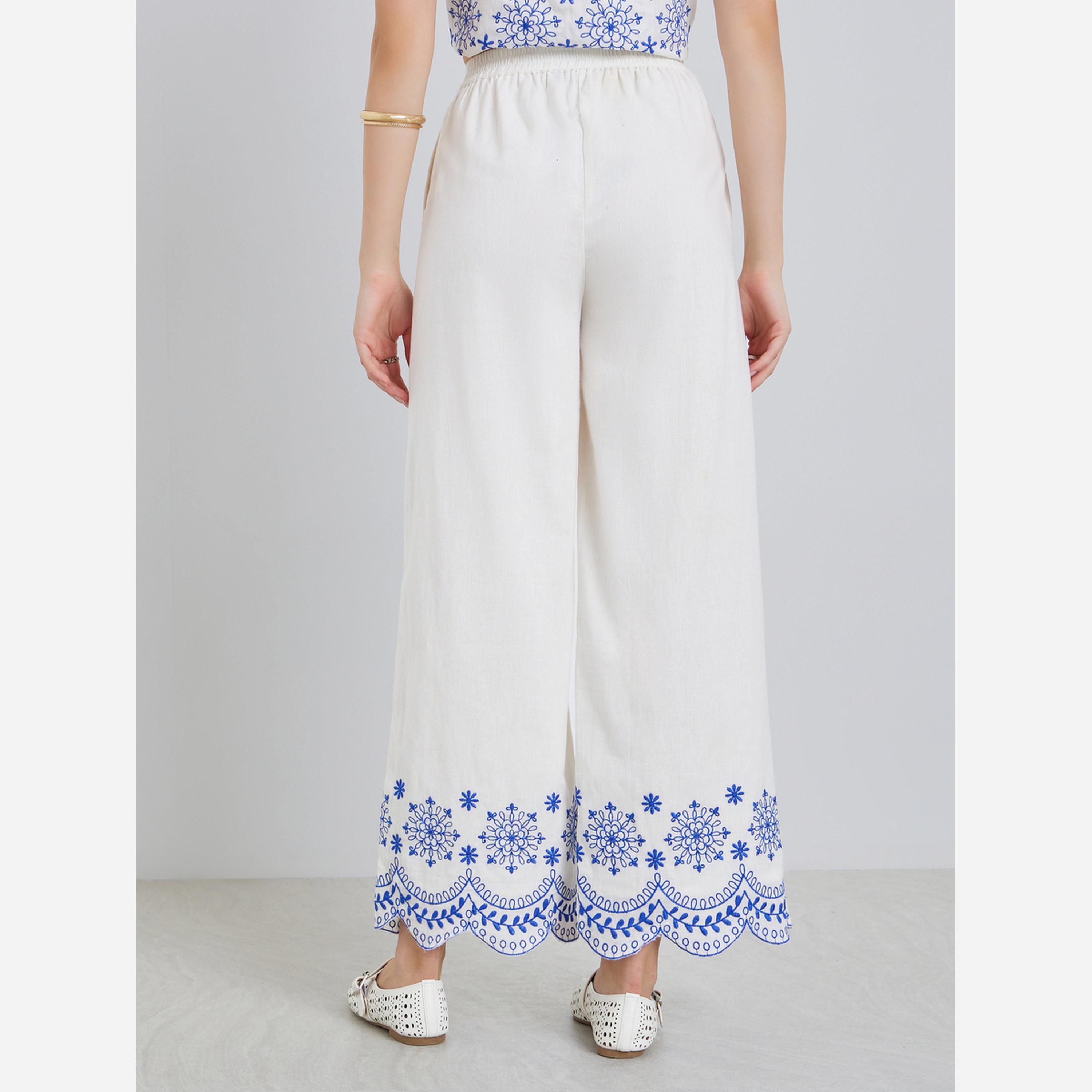 ستايلي - بنطال نسائي مستقيم الساق بحافة مطرزة-women-clothing-bottoms-trousers-image-3