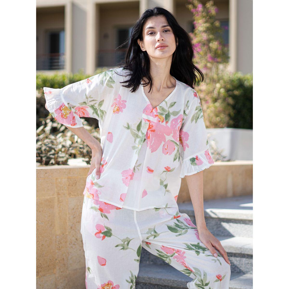 Sanskrutihomes Floral Printed Pure Cotton Top and Straight Pyjama Set-women-clothing-nightwear-pyjamas-longsets-image-3