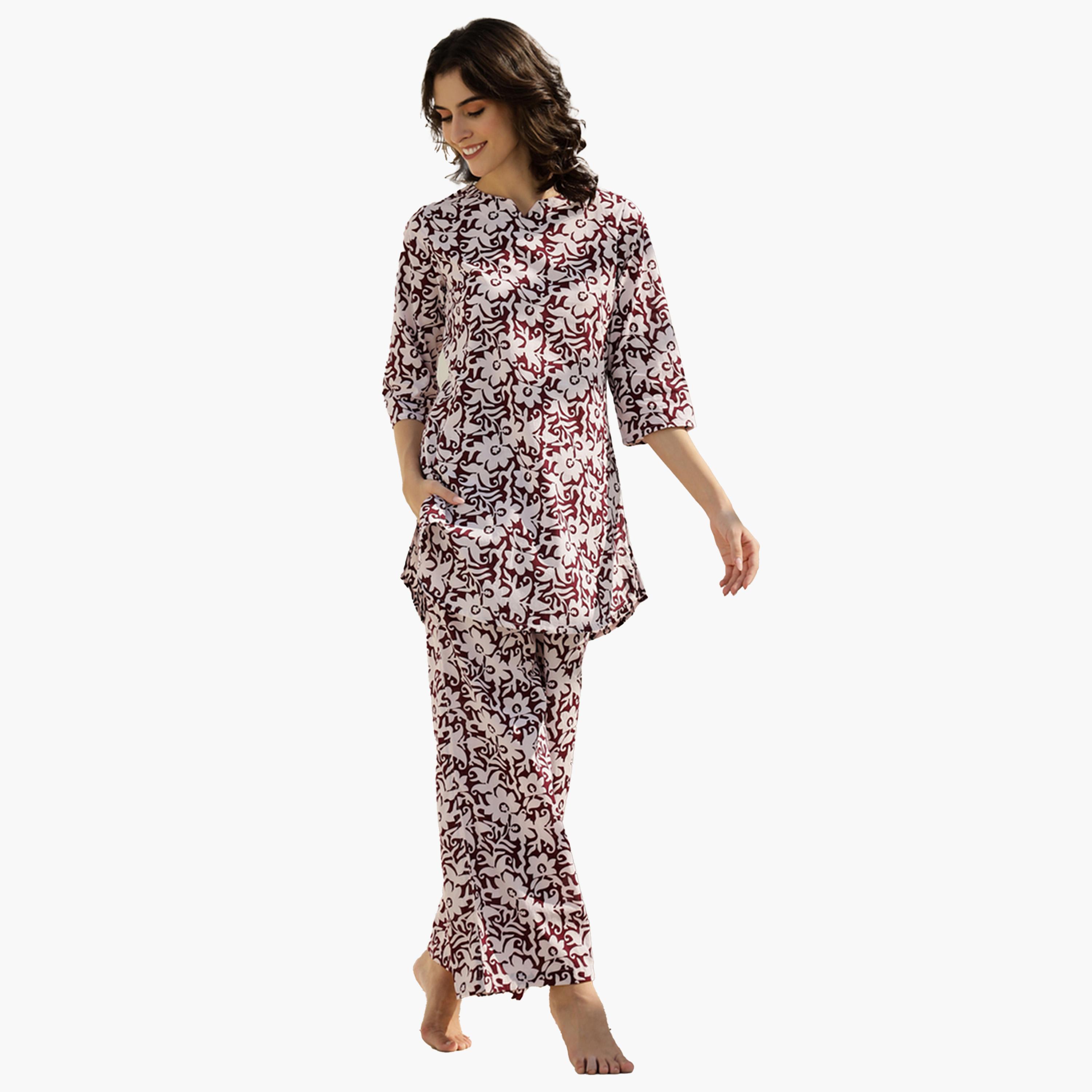 سانسكروتي هومز × ستايلي - طقم بنطال بيجامة وقميص مطبوع من القطن الخالص-women-clothing-nightwear-pyjamas-longsets-image-1