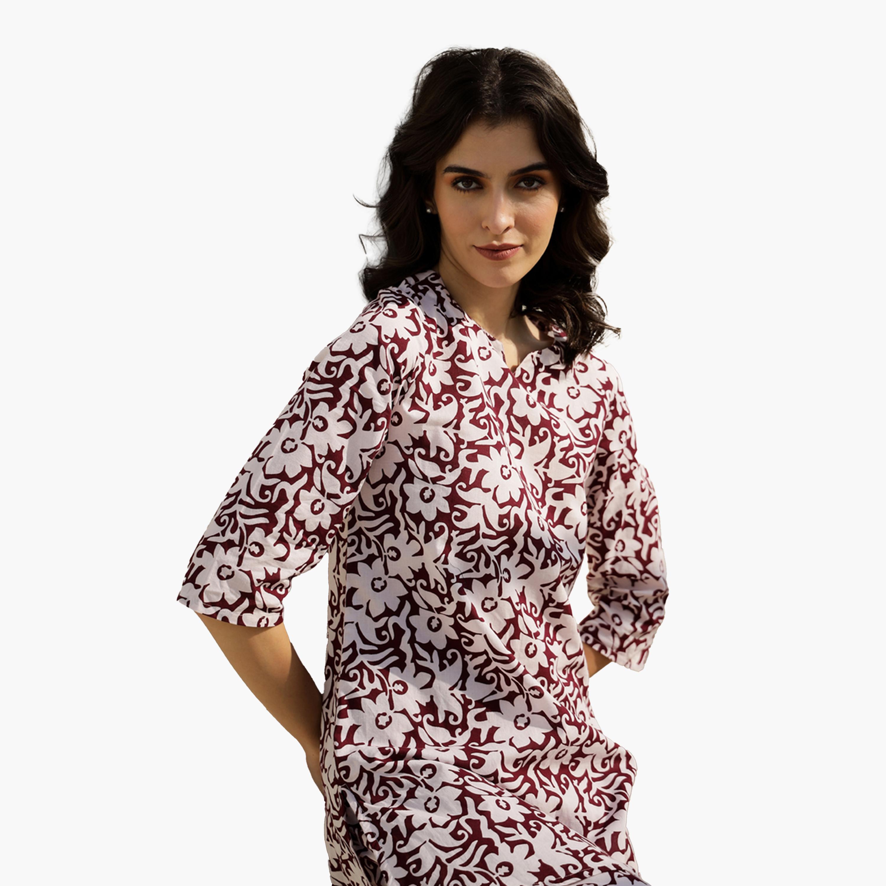 سانسكروتي هومز × ستايلي - طقم بنطال بيجامة وقميص مطبوع من القطن الخالص-women-clothing-nightwear-pyjamas-longsets-image-2