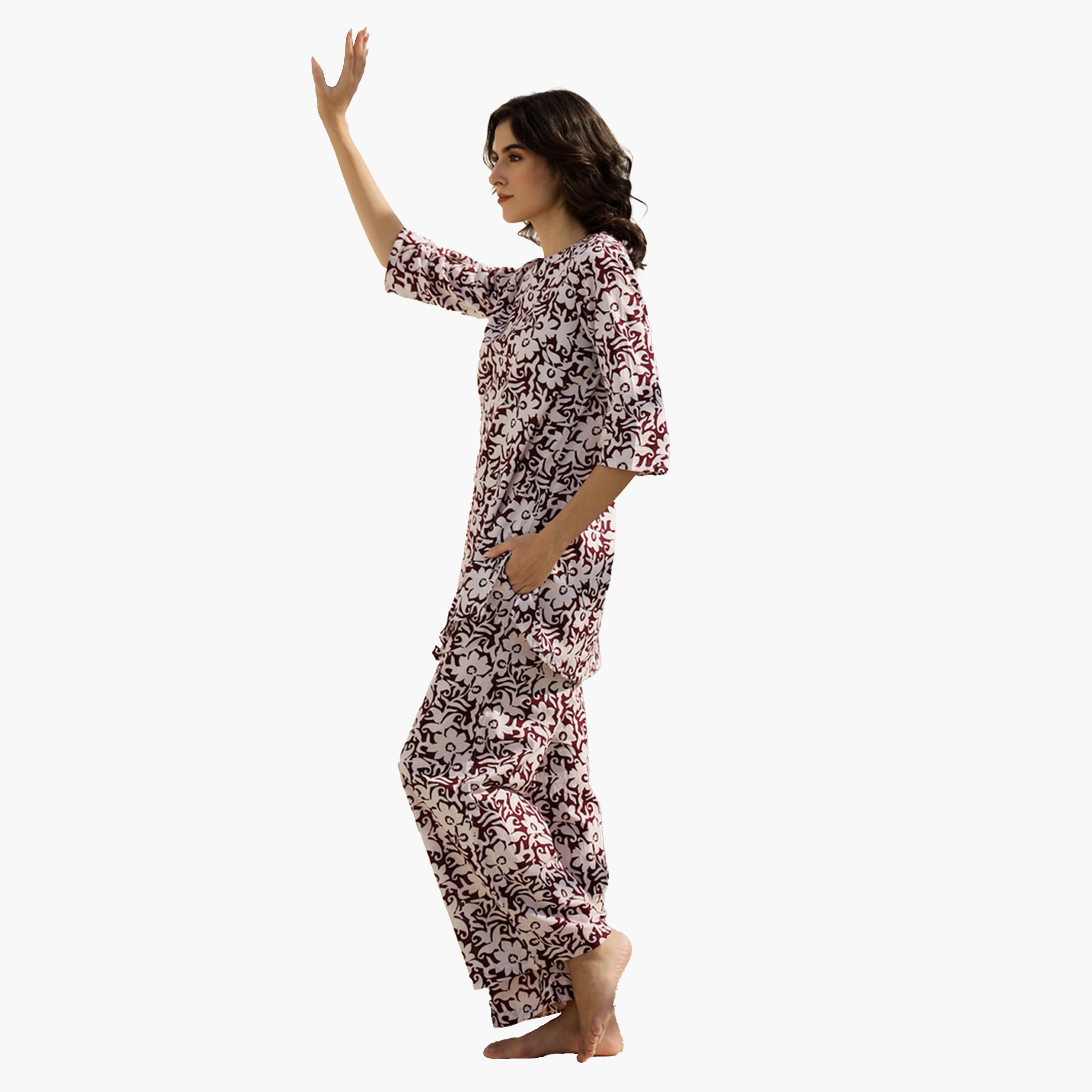 Sanskrutihomes X Styli Pure Cotton Printed Notch Neck Top and Pyjama Set-women-clothing-nightwear-pyjamas-longsets-image-4