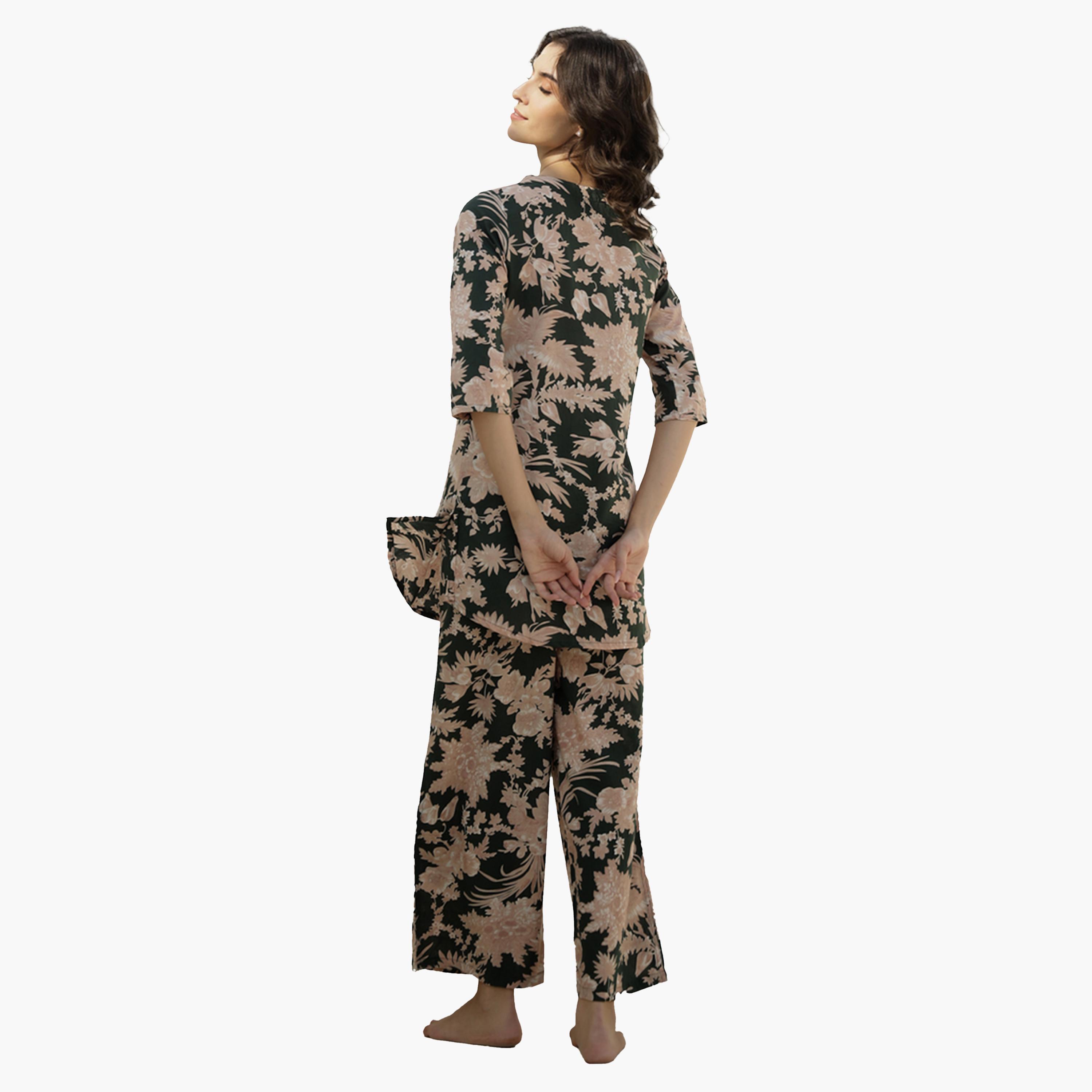 سانسكروتي هومز × ستايلي - طقم بنطال بيجامة وقميص مطبوع من القطن الخالص-women-clothing-nightwear-pyjamas-longsets-image-3
