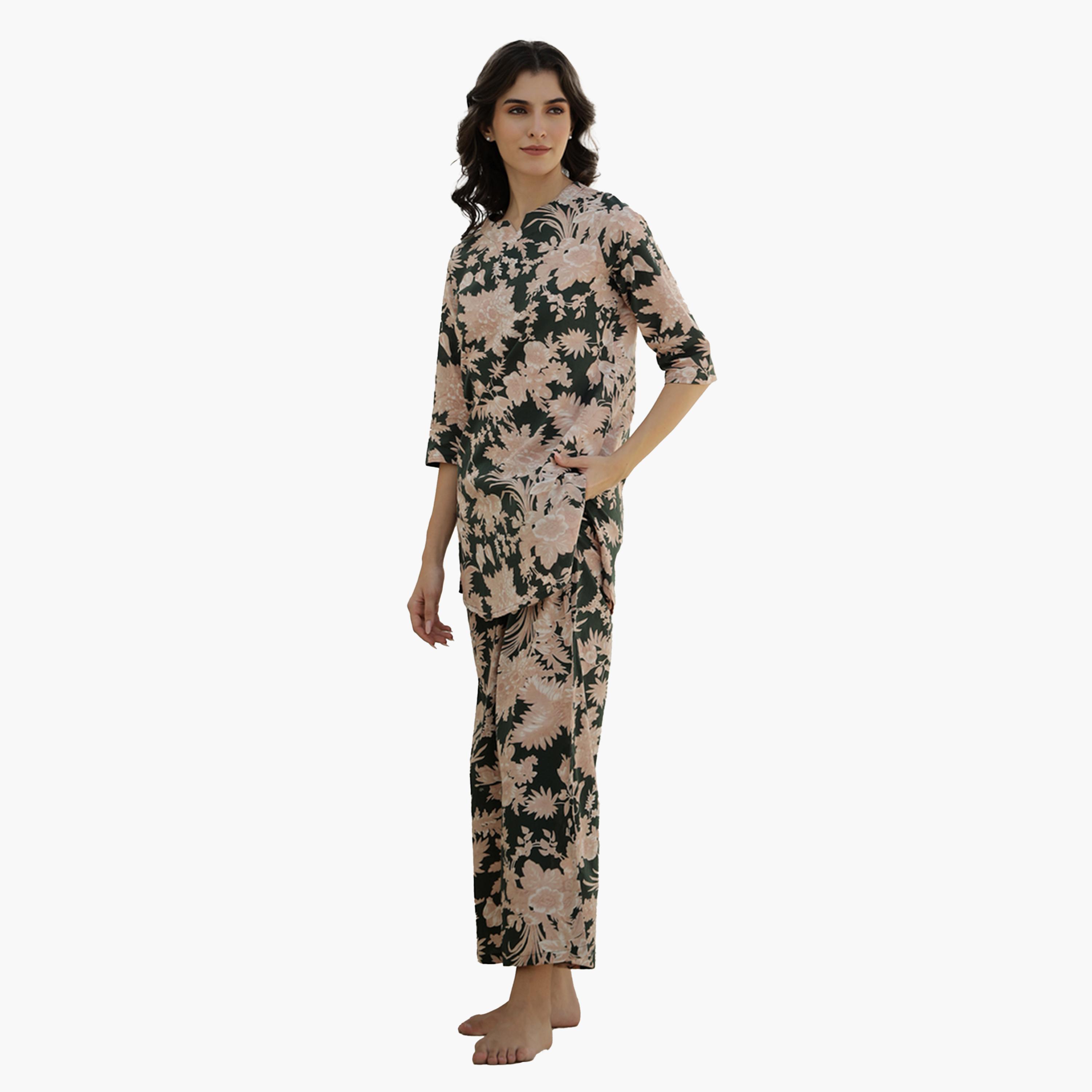 سانسكروتي هومز × ستايلي - طقم بنطال بيجامة وقميص مطبوع من القطن الخالص-women-clothing-nightwear-pyjamas-longsets-image-4