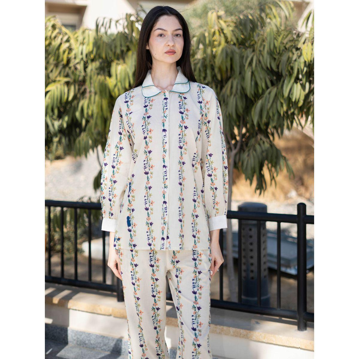 Sanskrutihomes Floral Printed Pure Cotton Shirt and Straight Pyjama Set-women-clothing-nightwear-pyjamas-longsets-image-4