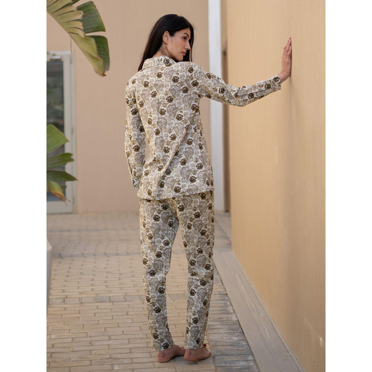 Sanskrutihomes Floral Printed Pure Cotton Shirt and Straight Pyjama Set-women-clothing-nightwear-pyjamas-longsets-image-2