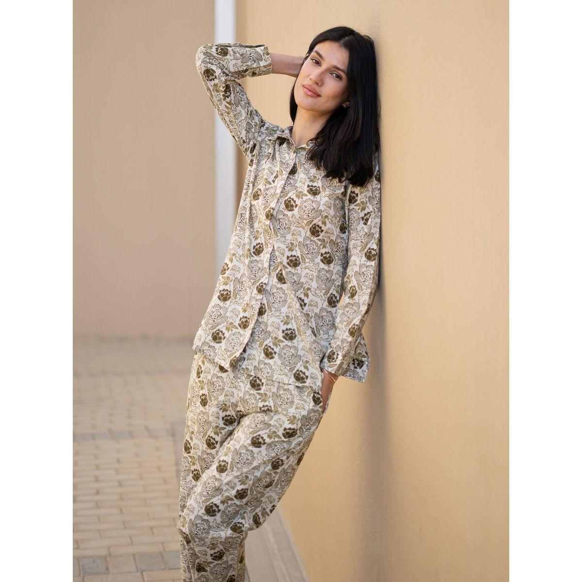 Sanskrutihomes Floral Printed Pure Cotton Shirt and Straight Pyjama Set-women-clothing-nightwear-pyjamas-longsets-image-5