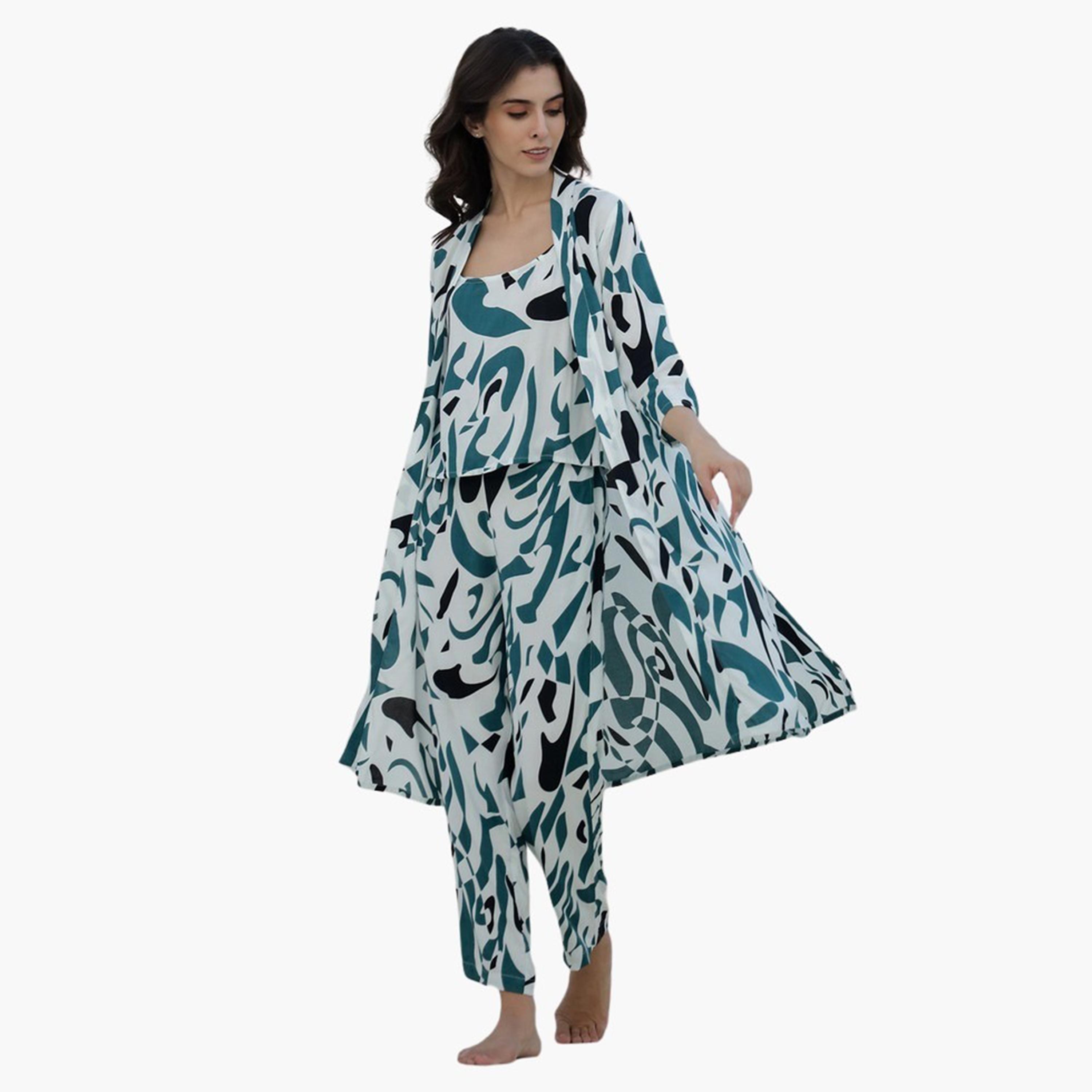 Sanskrutihomes X Styli Printed Top with Robe and Pyjama Set-women-clothing-nightwear-pyjamas-longsets-image-1