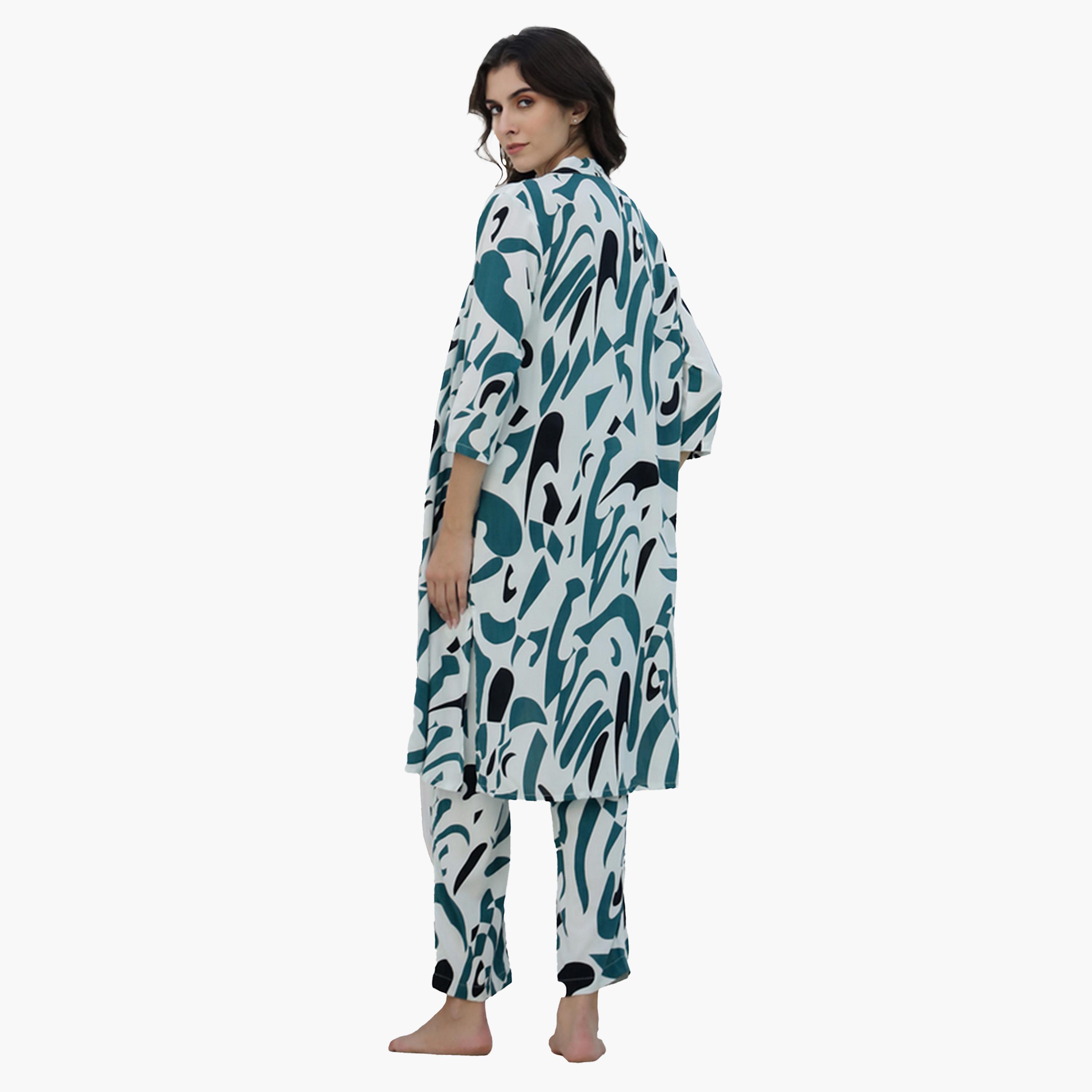 Sanskrutihomes X Styli Printed Top with Robe and Pyjama Set-women-clothing-nightwear-pyjamas-longsets-image-2