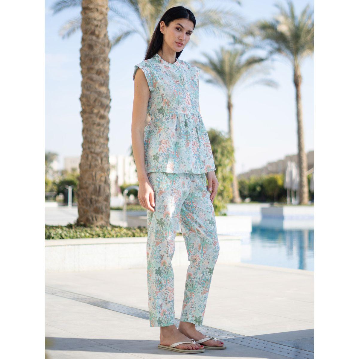 Sanskrutihomes Floral Print Pure Cotton Top and Straight Pyjama Set-women-clothing-nightwear-pyjamas-longsets-image-2