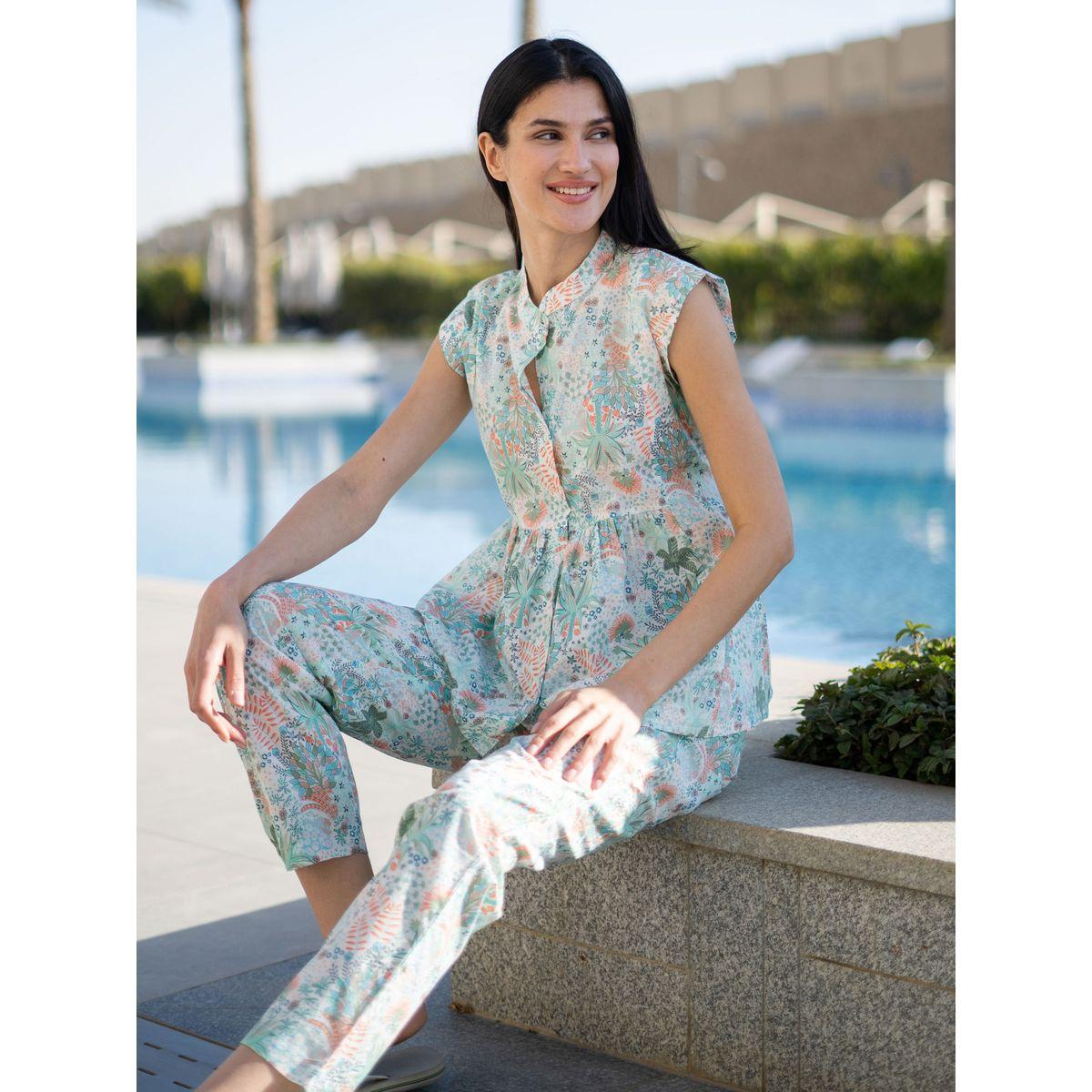 Sanskrutihomes Floral Print Pure Cotton Top and Straight Pyjama Set-women-clothing-nightwear-pyjamas-longsets-image-4