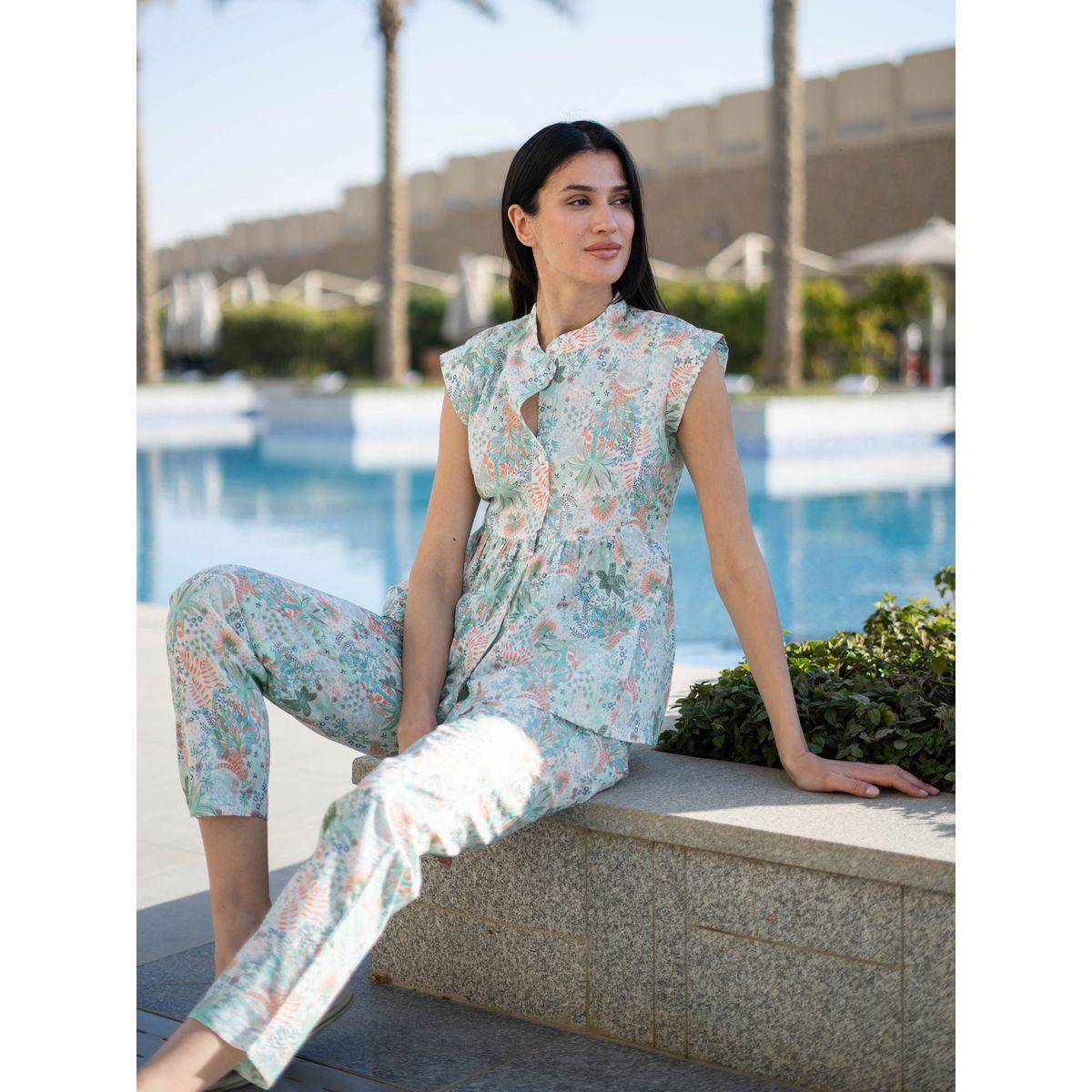 Sanskrutihomes Floral Print Pure Cotton Top and Straight Pyjama Set-women-clothing-nightwear-pyjamas-longsets-image-5