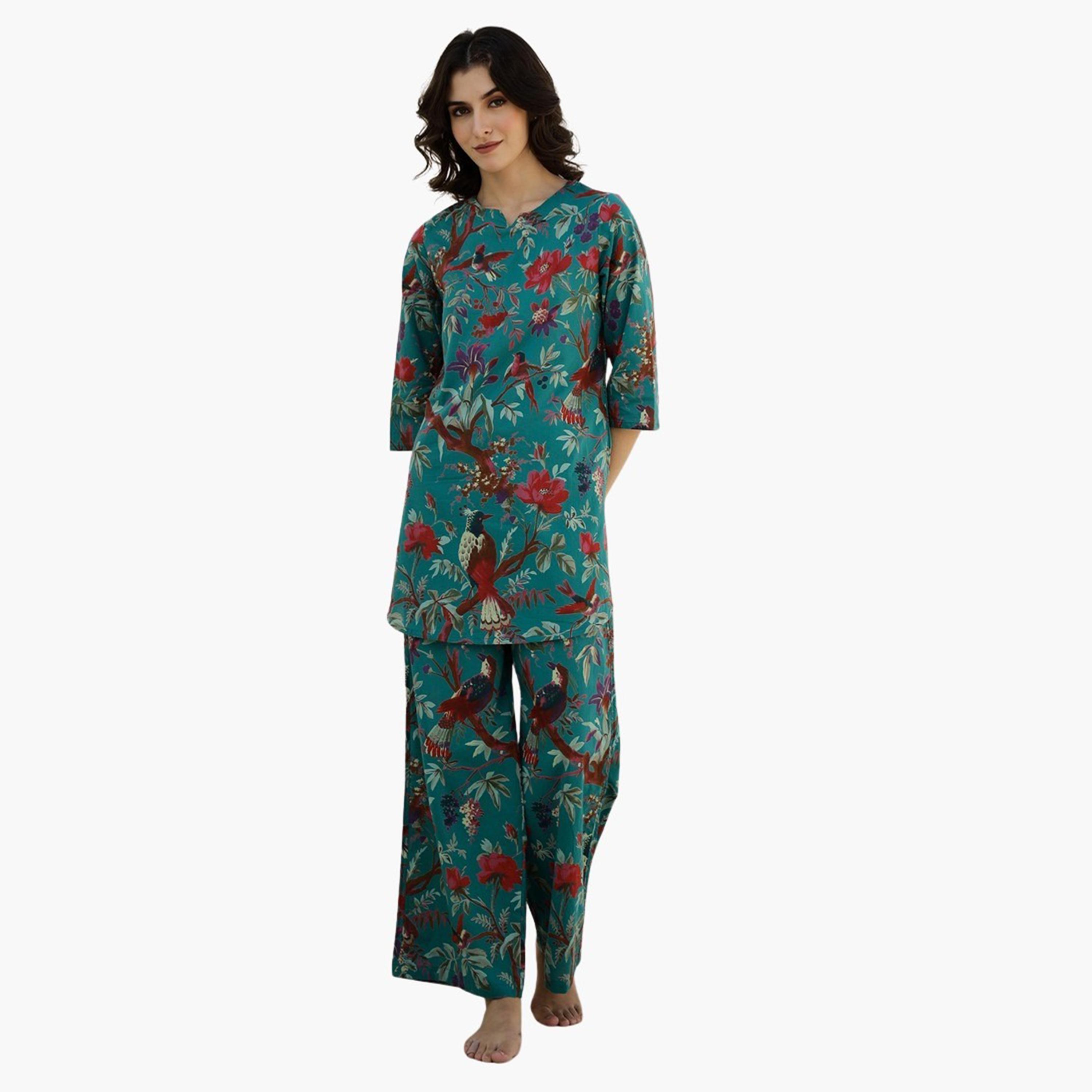 Sanskrutihomes X Styli Pure Cotton Printed Notch Neck Top and Pyjama Set-women-clothing-nightwear-pyjamas-longsets-image-1