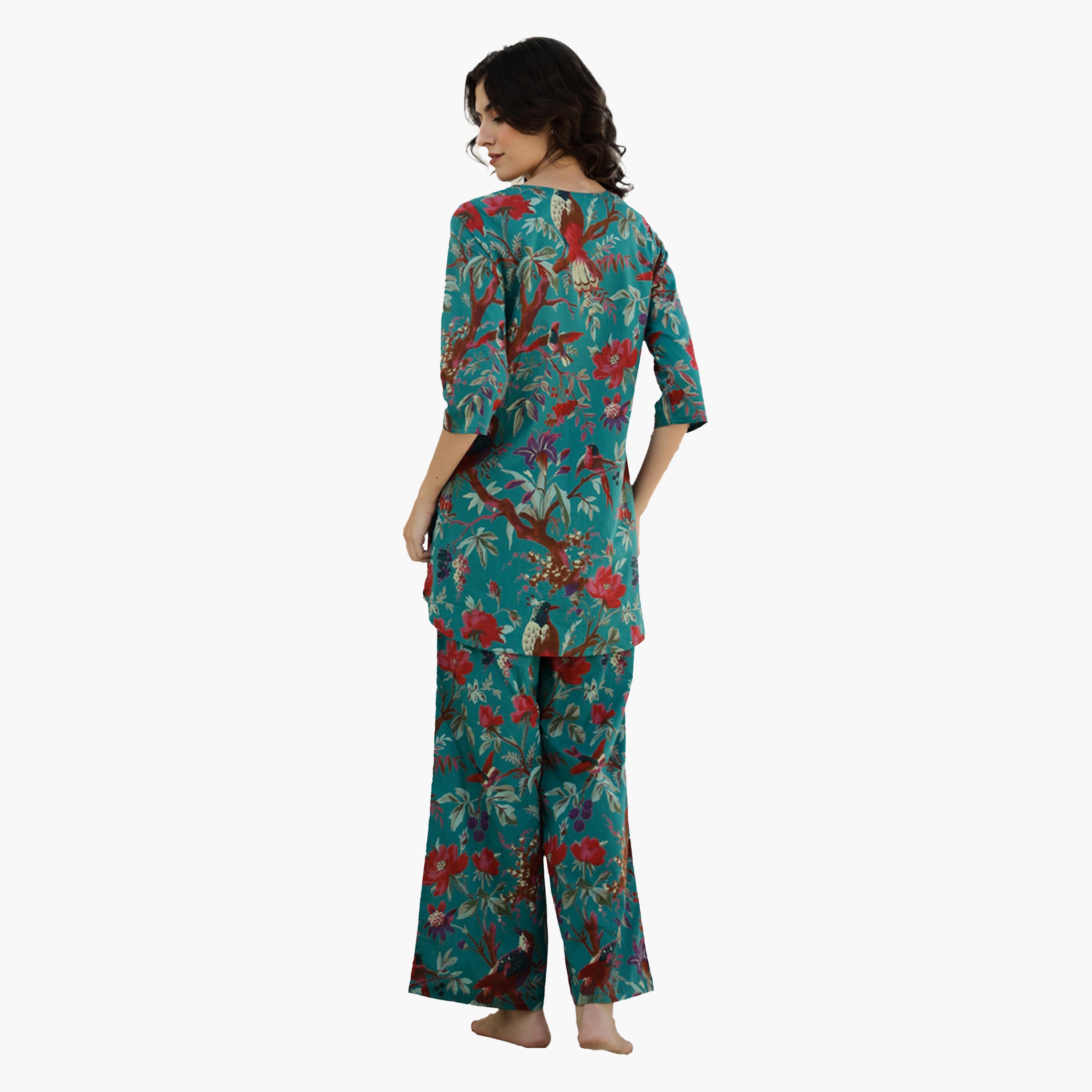 Sanskrutihomes X Styli Pure Cotton Printed Notch Neck Top and Pyjama Set-women-clothing-nightwear-pyjamas-longsets-image-3