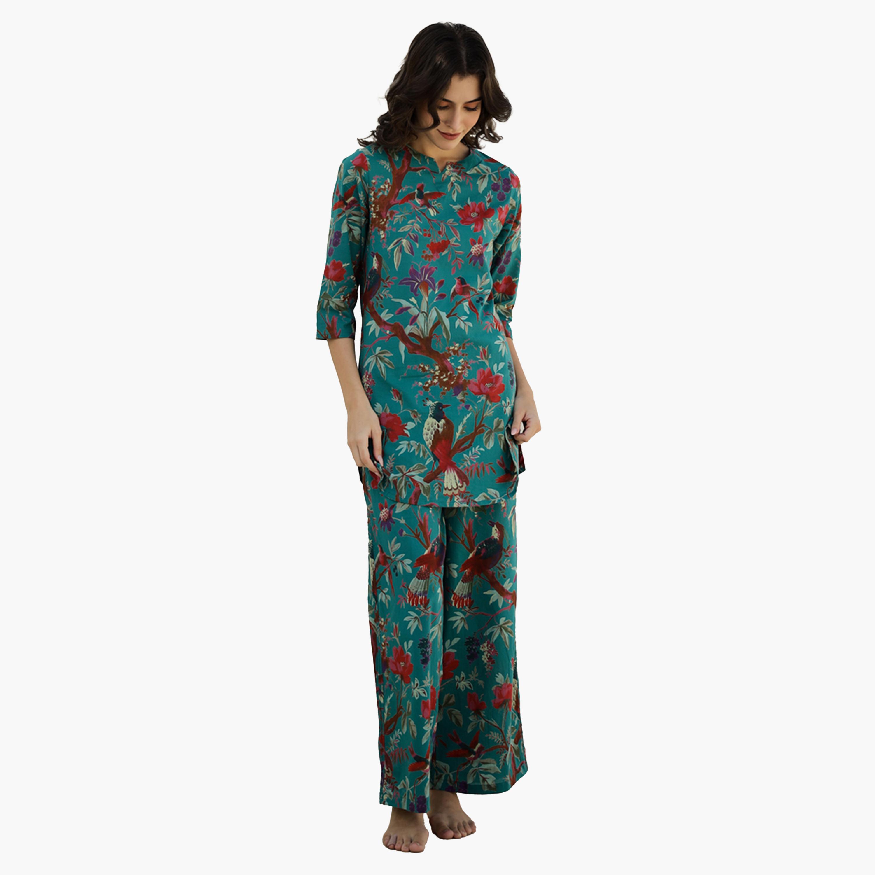 Sanskrutihomes X Styli Pure Cotton Printed Notch Neck Top and Pyjama Set-women-clothing-nightwear-pyjamas-longsets-image-4