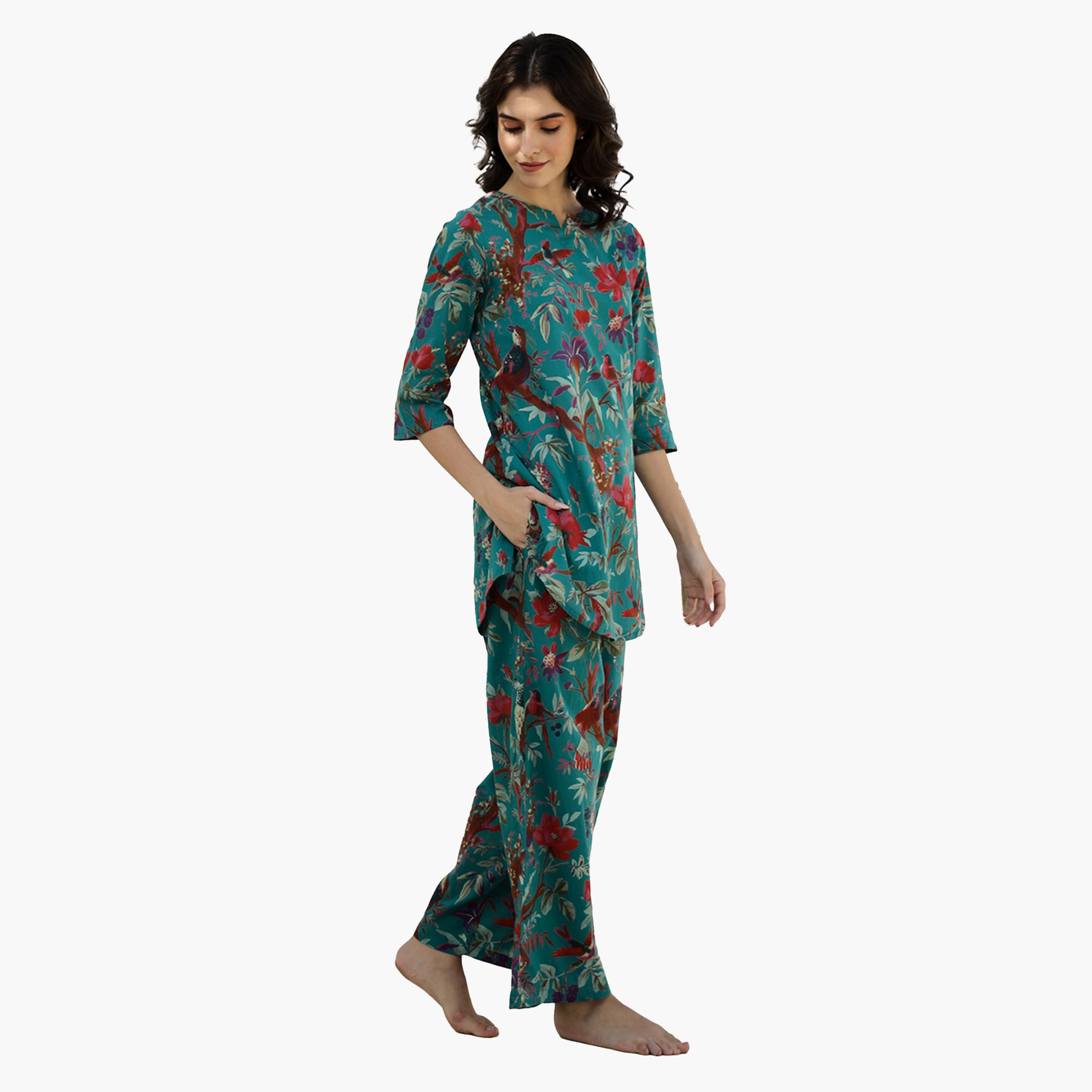 سانسكروتي هومز × ستايلي - طقم بنطال بيجامة وقميص مطبوع من القطن الخالص-women-clothing-nightwear-pyjamas-longsets-image-5